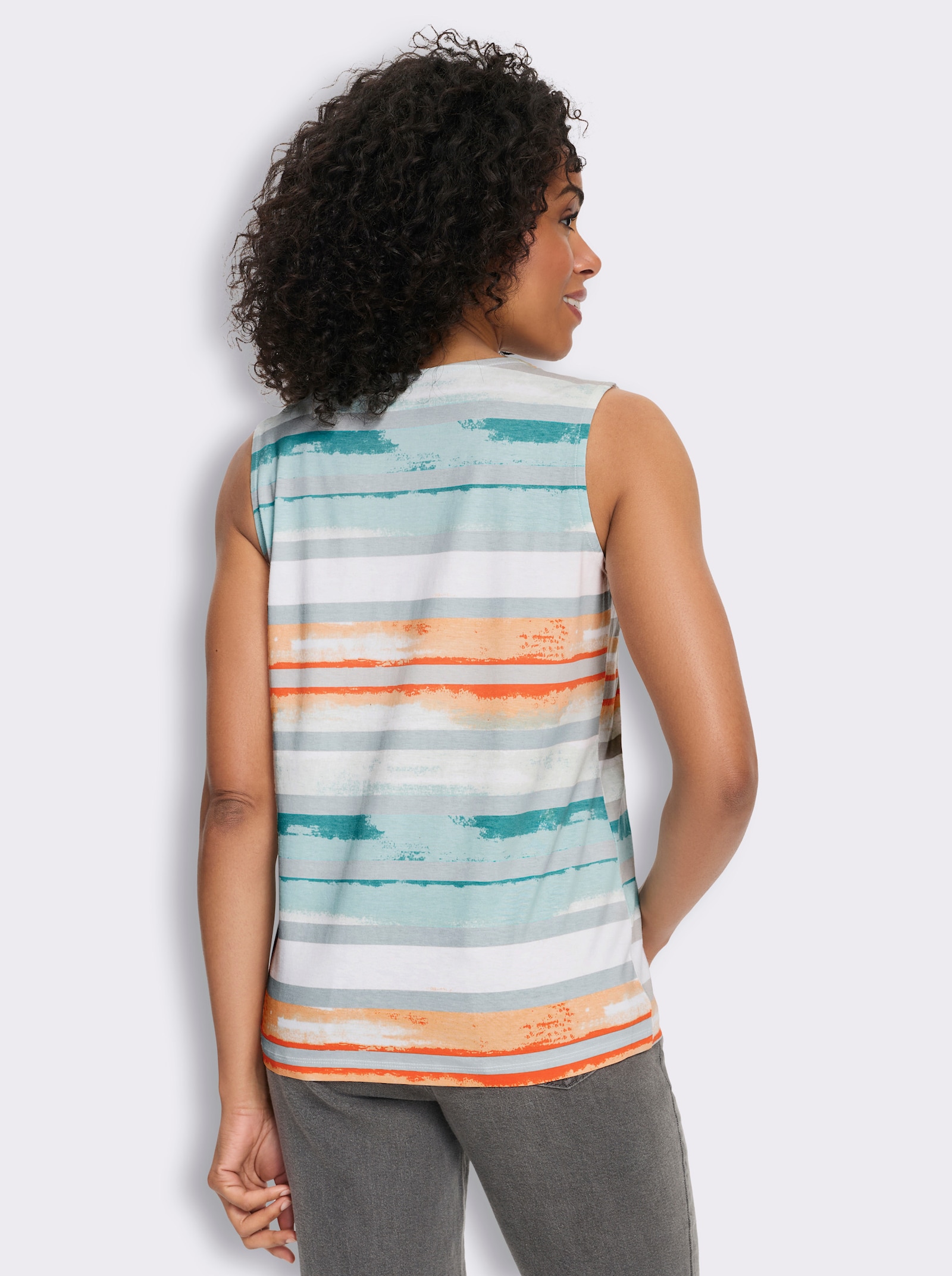 Shirttop in getailleerd model - apricot/oceaan bedrukt