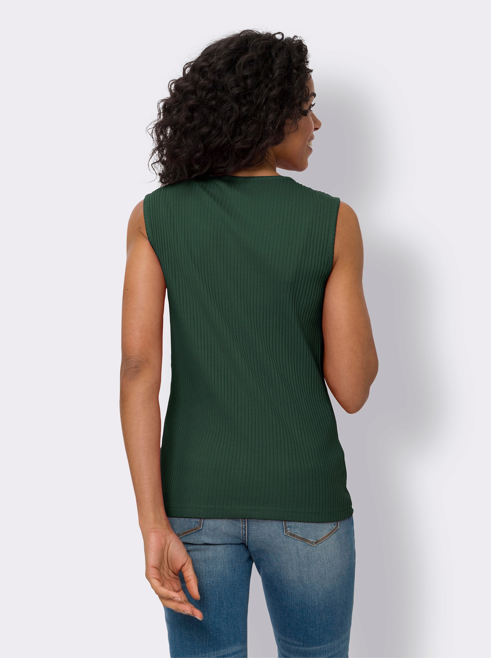 Linne i ribbstickad look - mossa