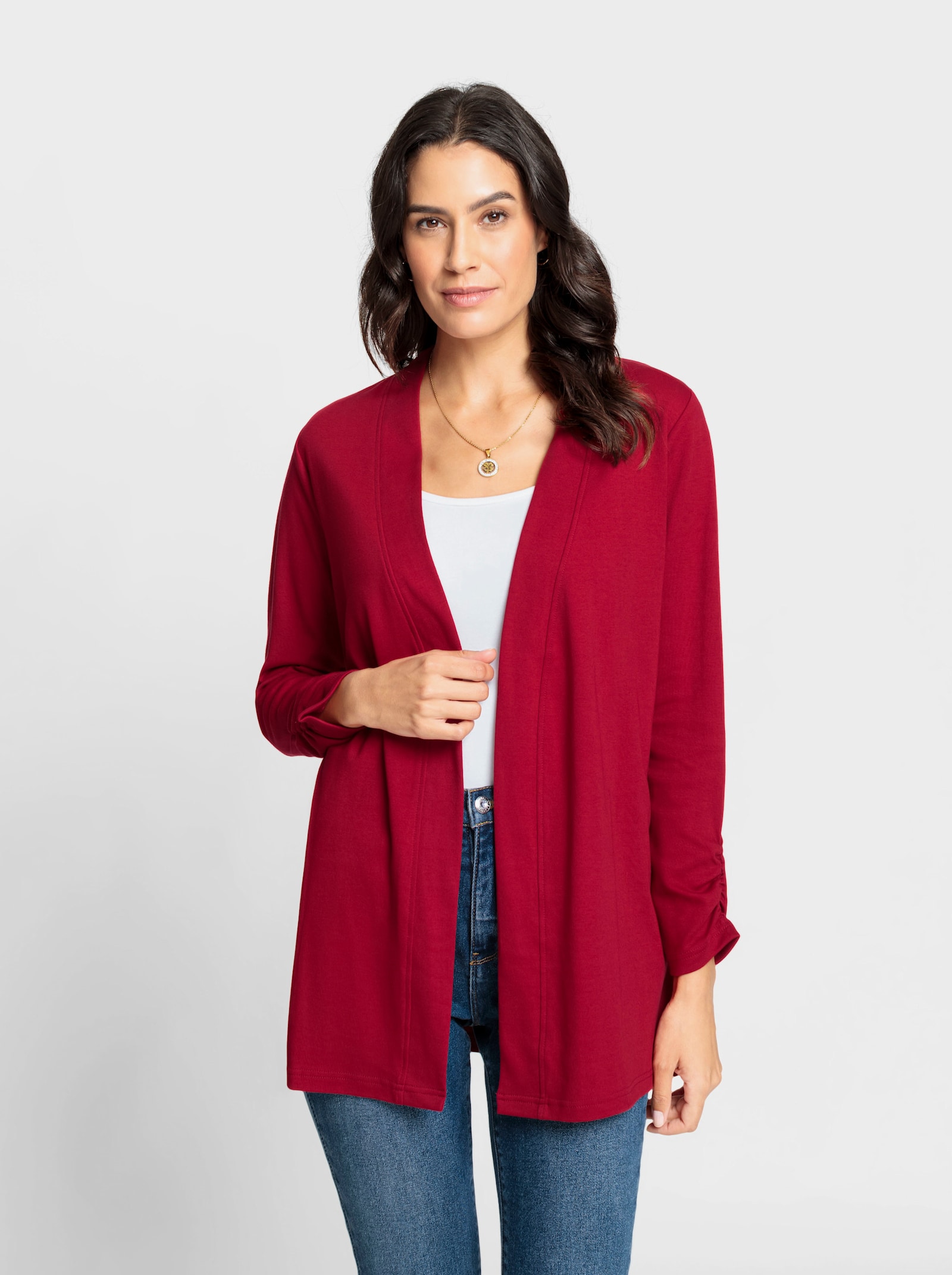 Shirtjacke mit Ärmel-Raffungen - kirsche