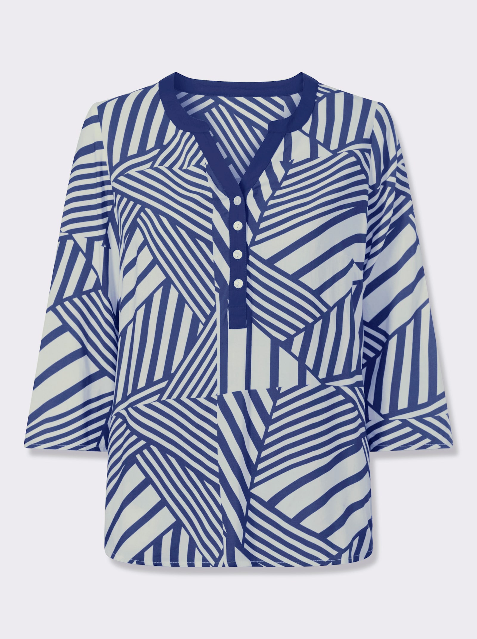 Schlupfbluse mit Falte hinten - royalblau-weiss-bedruckt