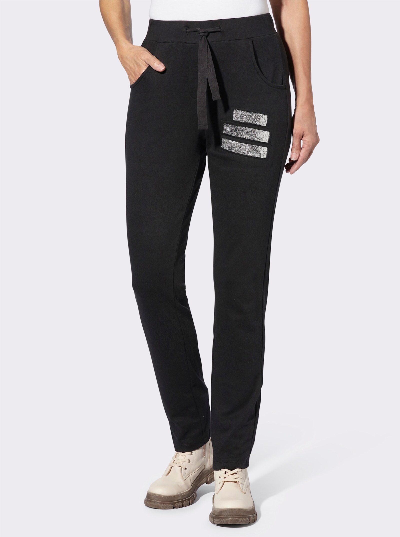 Sweathose mit Pailletten - schwarz