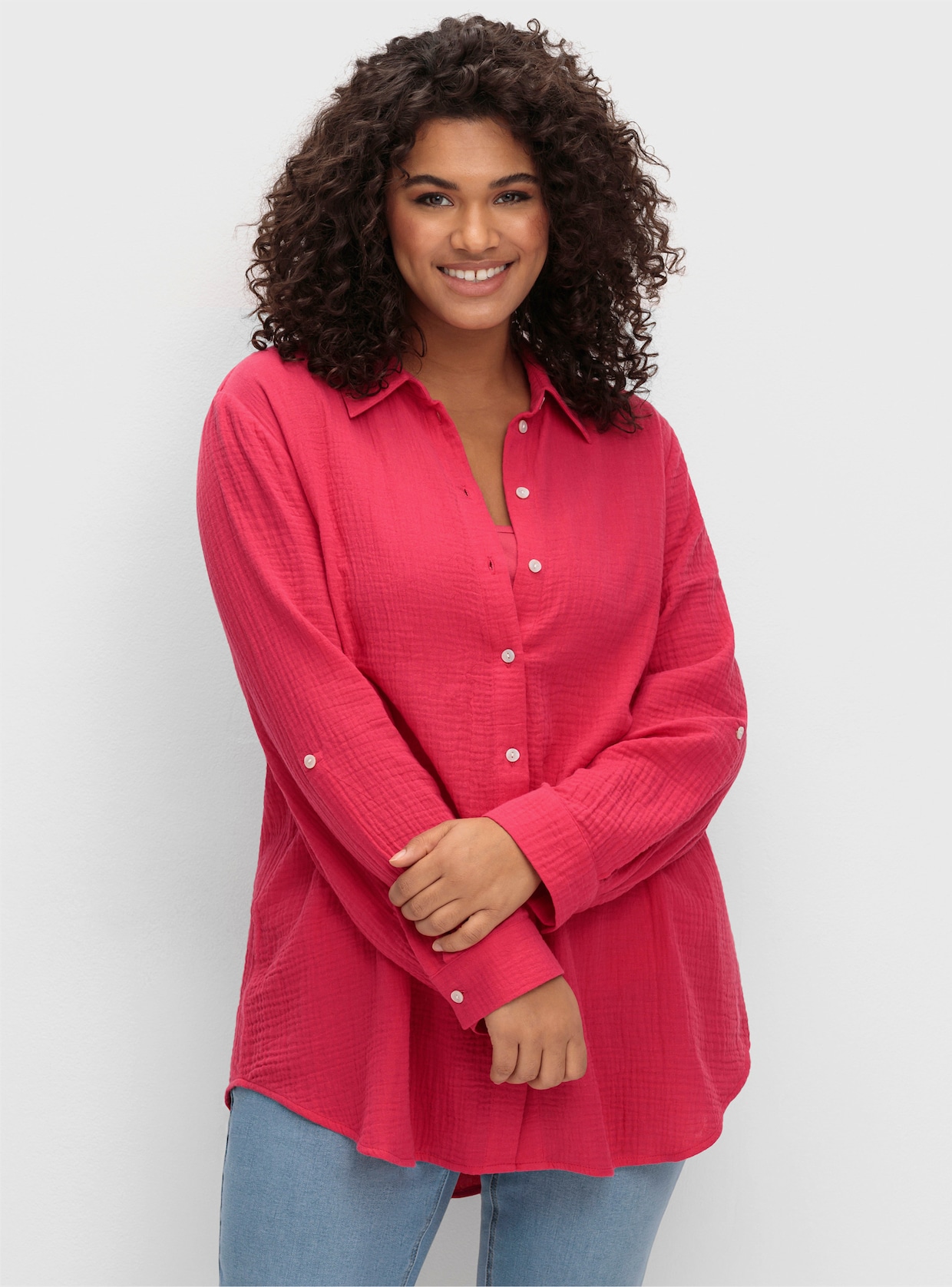 sheego Baumwollbluse - magenta