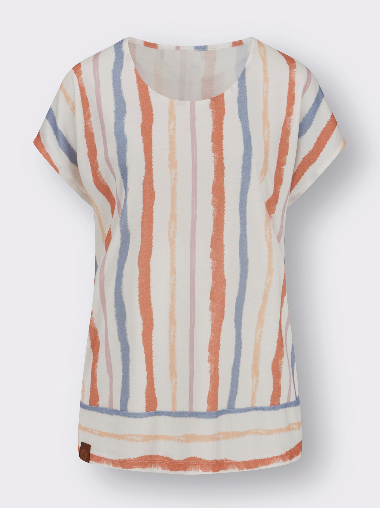 Shirt met ronde hals en verticaal streeppatroon - ecru/papaja gestreept