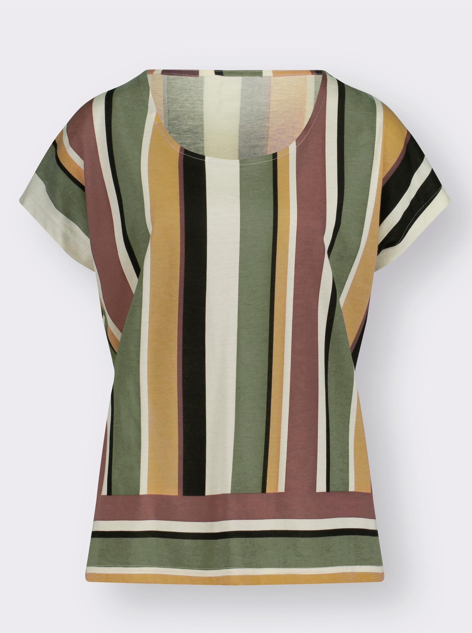 Streifenshirt mit Rundhals-Ausschnitt - ocker-khaki-gestreift
