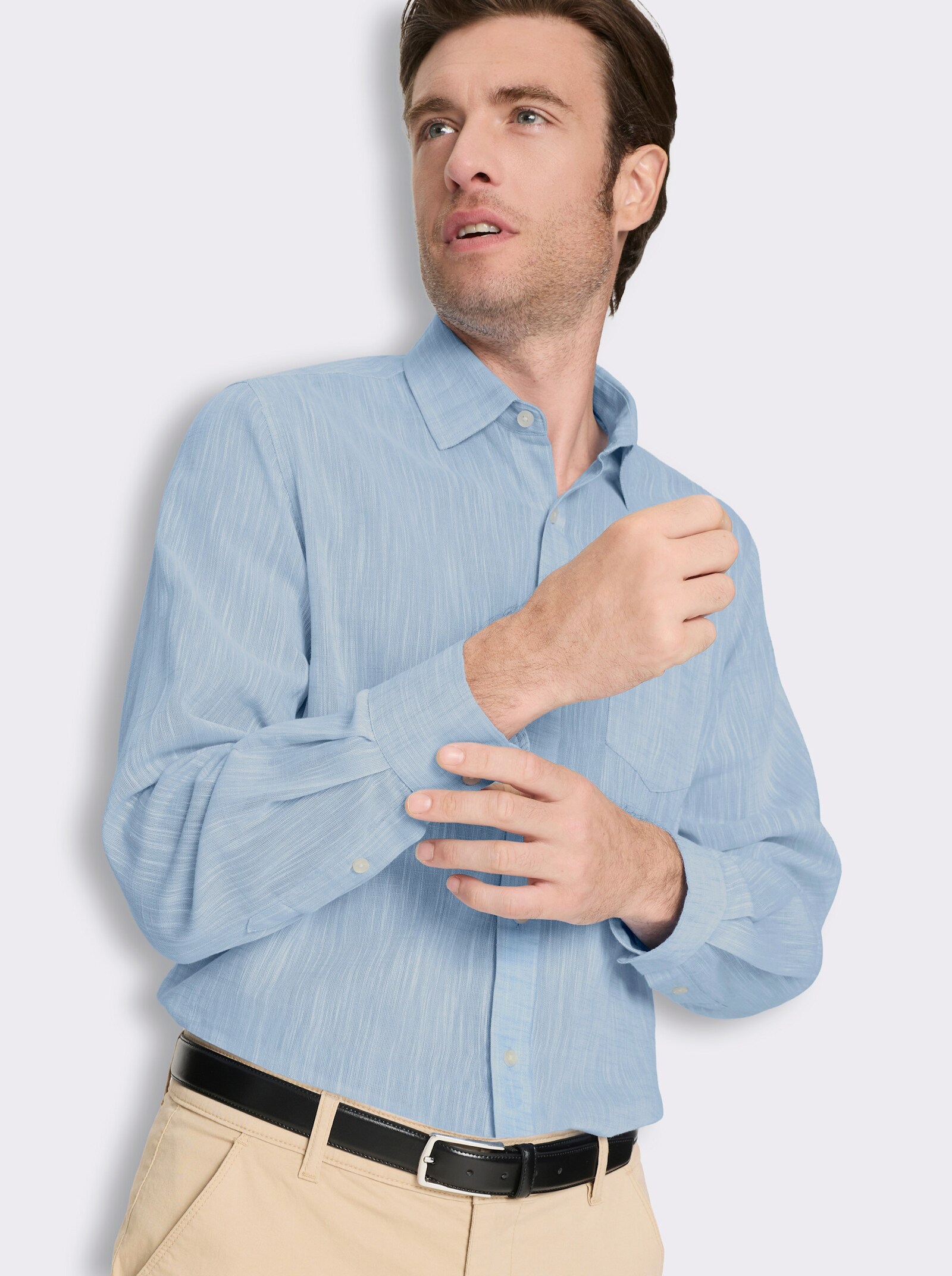 Marco Donati Langarmhemd in Two-tone-Flammgarn - himmelblau