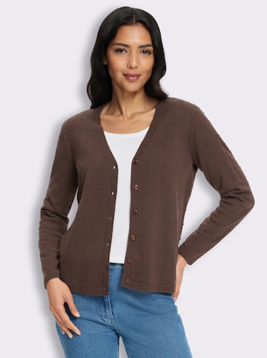 Strickjacke in 3D-Tupfen-Optik - schoko