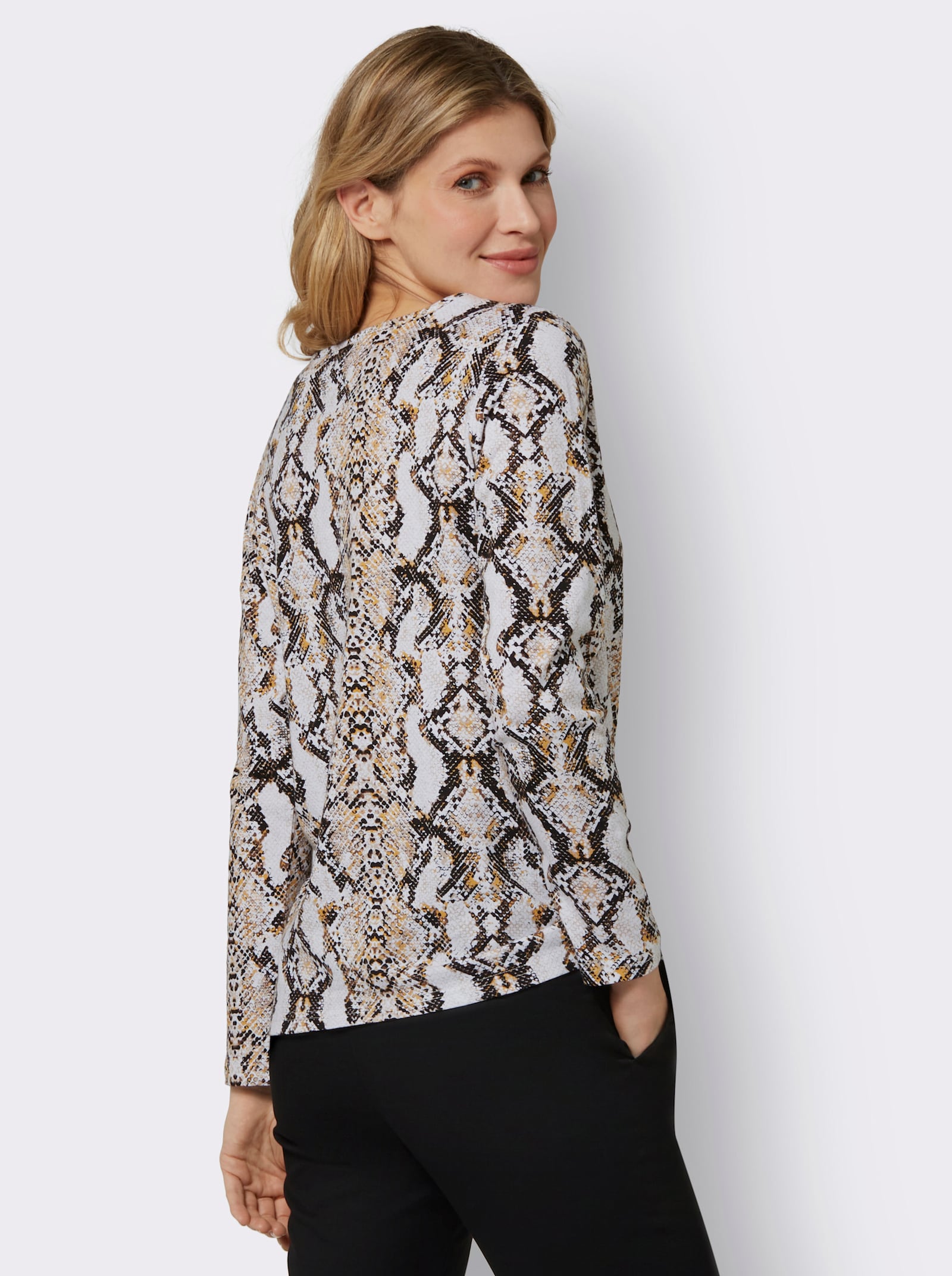 Shirt met slangenpatroon - zwart/beige geprint