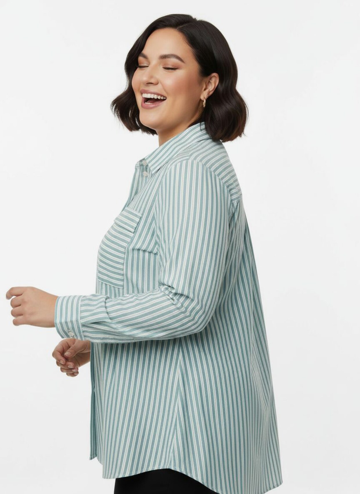 Gestreifte Bluse mit aufgesetzten Brusttaschen - ozean-weiß-gestreift