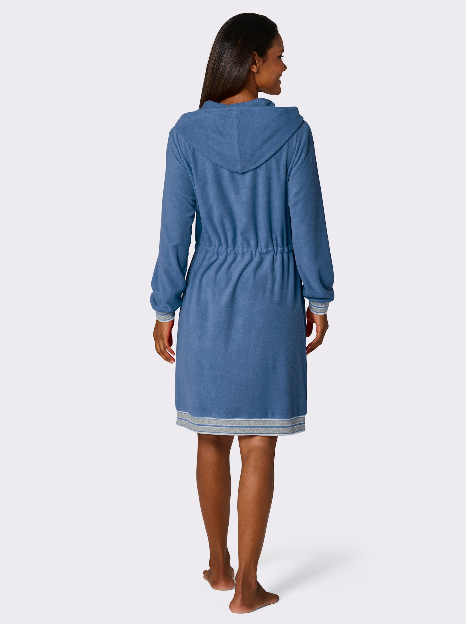 feel good Bademantel - mittelblau-ecru