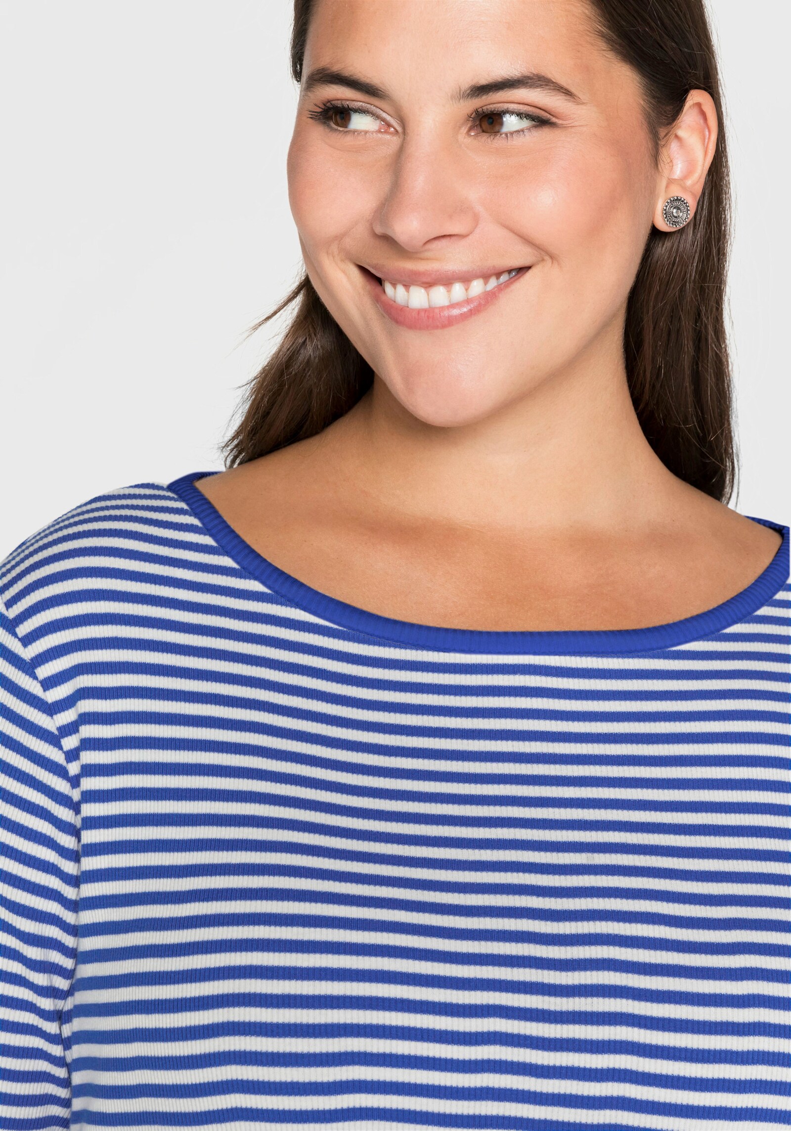 sheego Streepjesshirt met 3/4-mouwen - koningsblauw