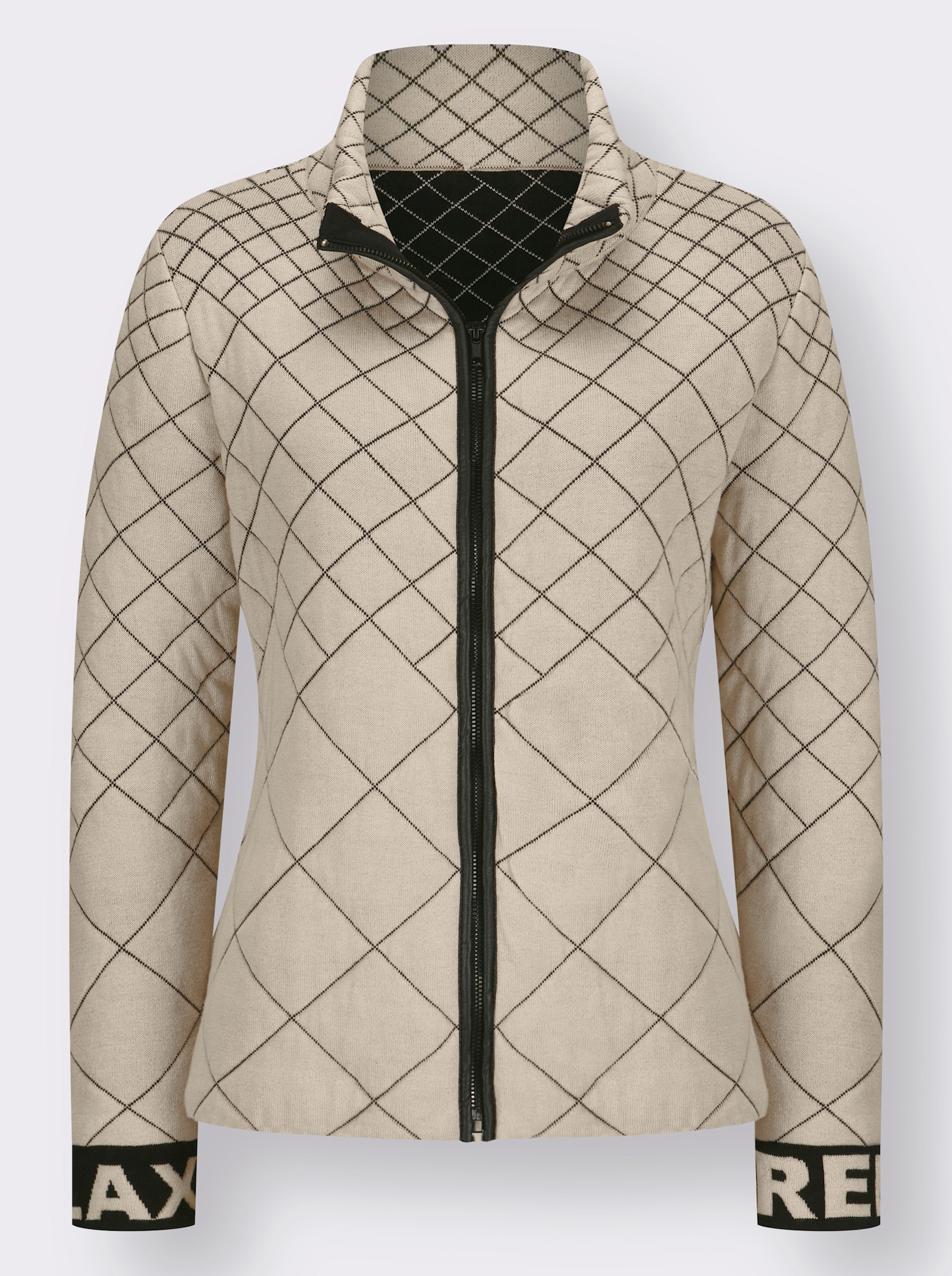 Strickjacke im Rauten-Muster, gesteppt - sand