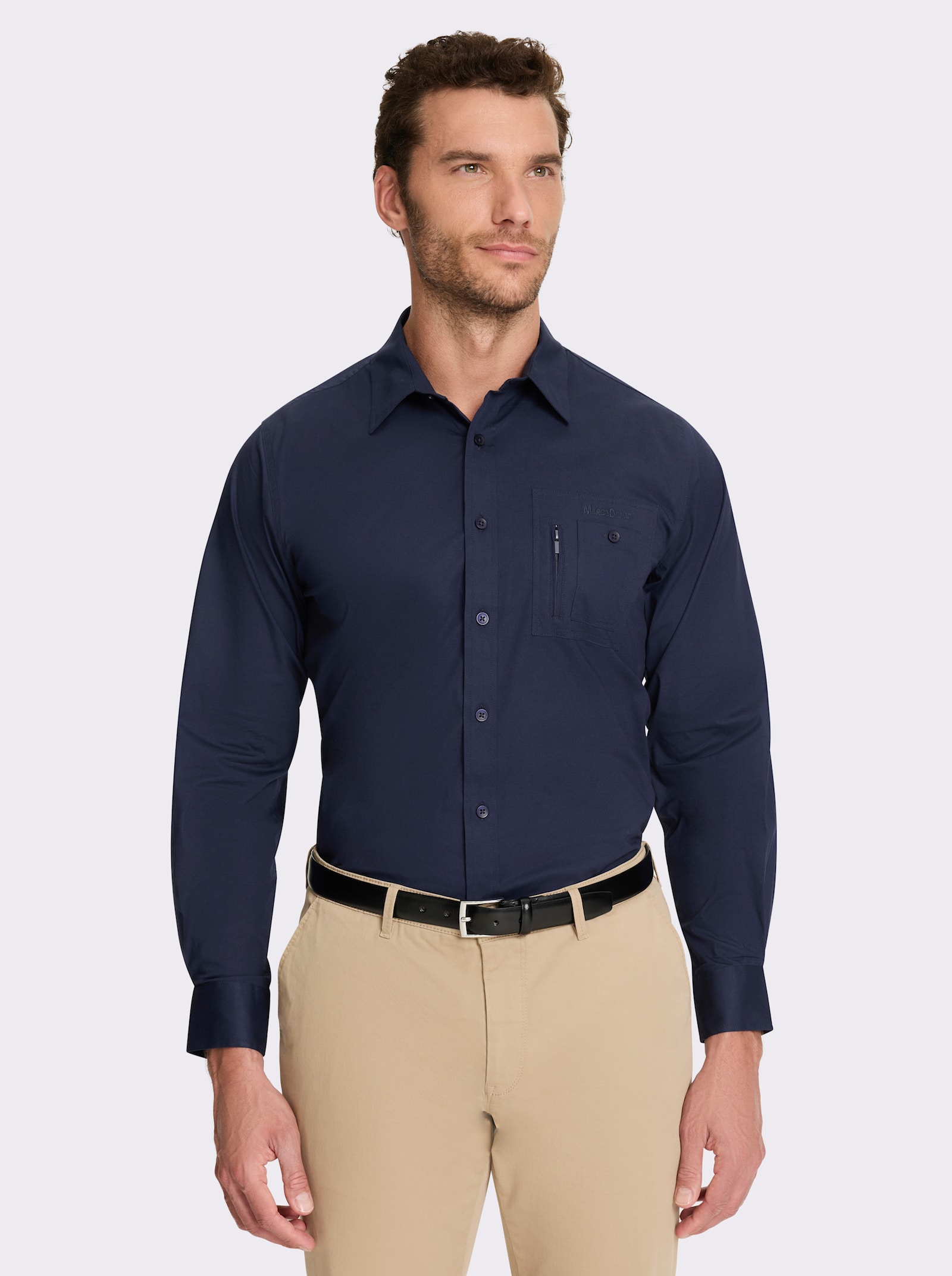 Marco Donati Langarmhemd in Popeline-Stretch - marine