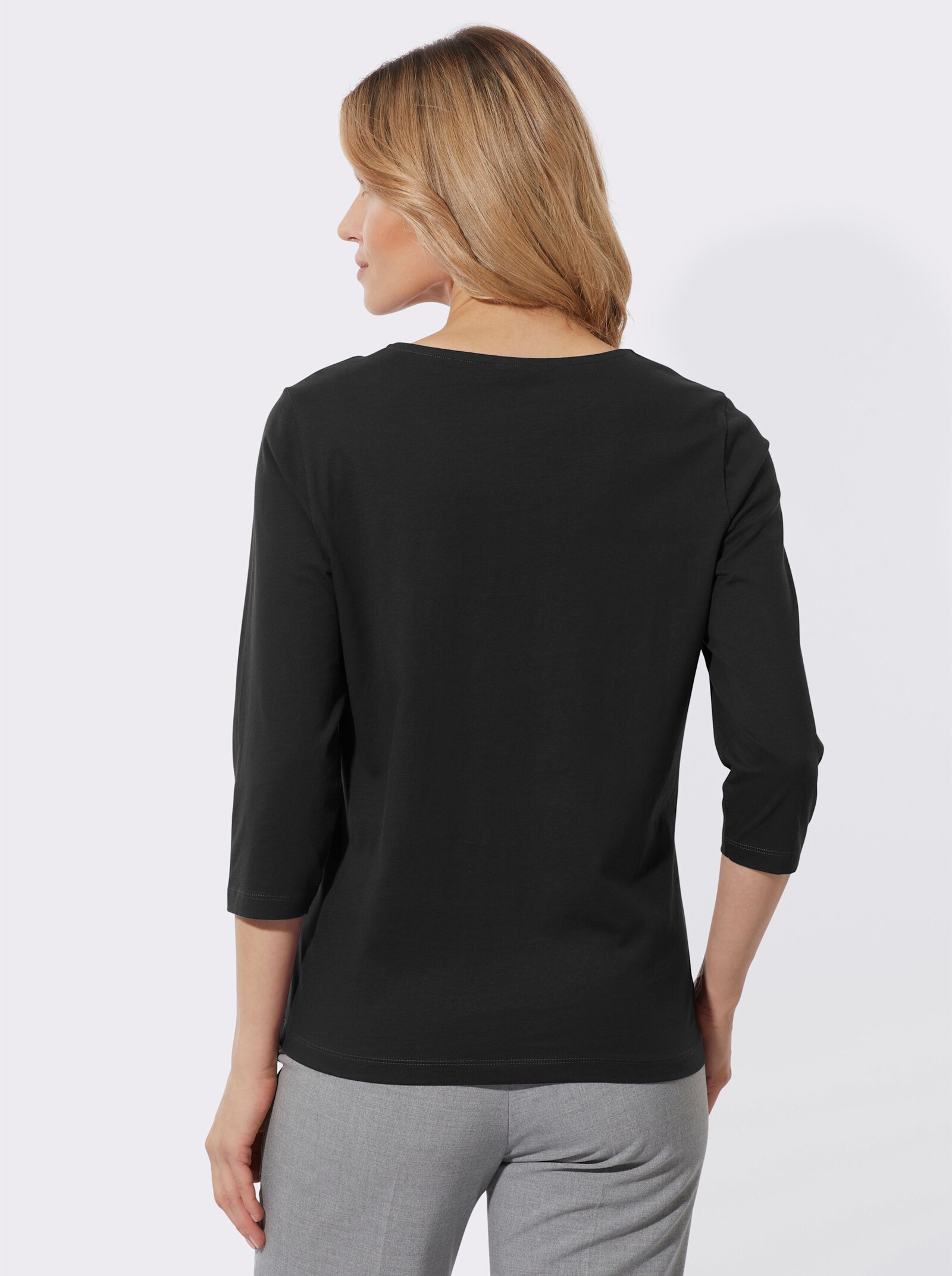 Shirt met 3/4-mouwen en hartvormige hals - zwart