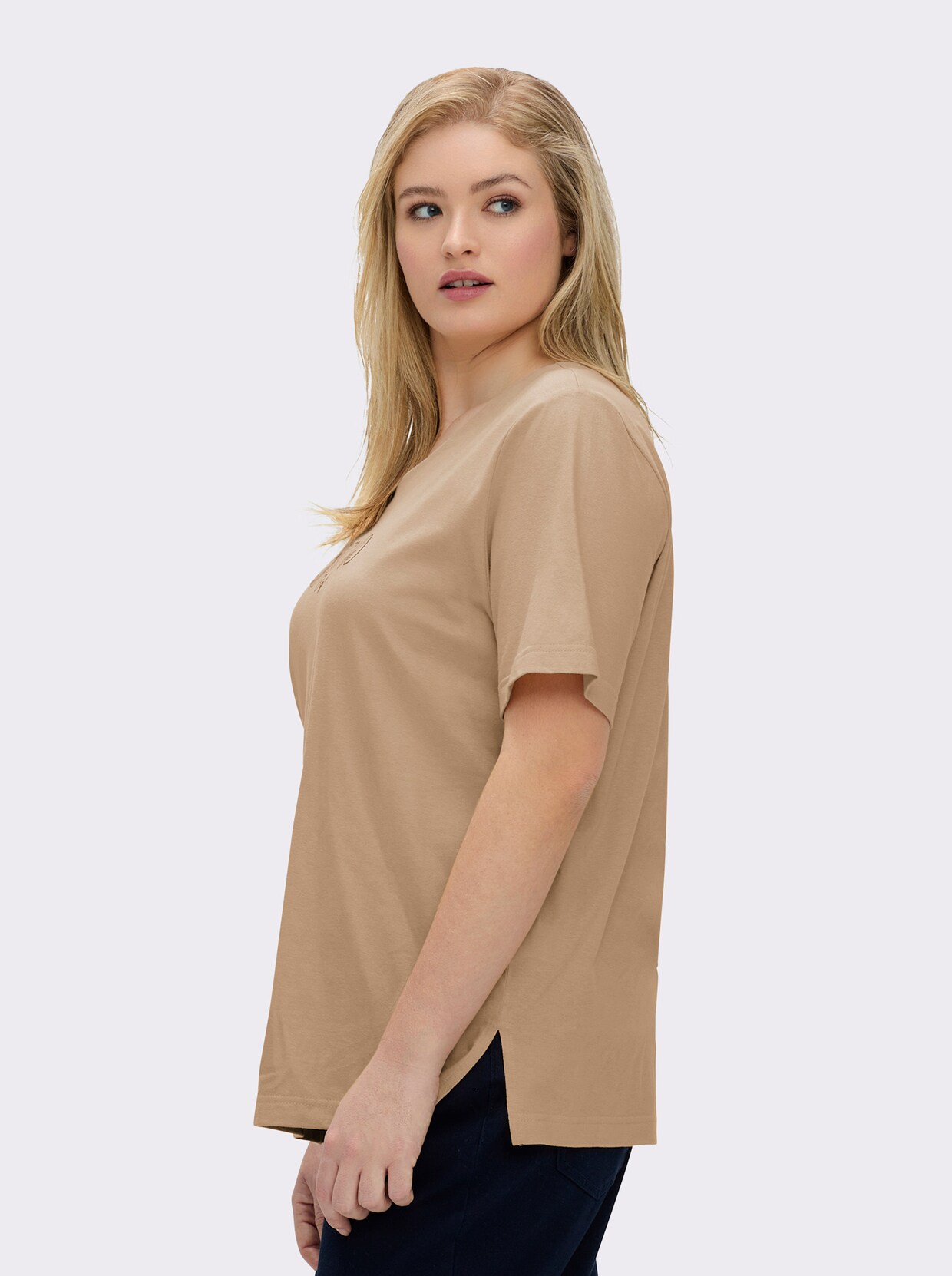 Kurzarmshirt mit Muschel-Druck - beige
