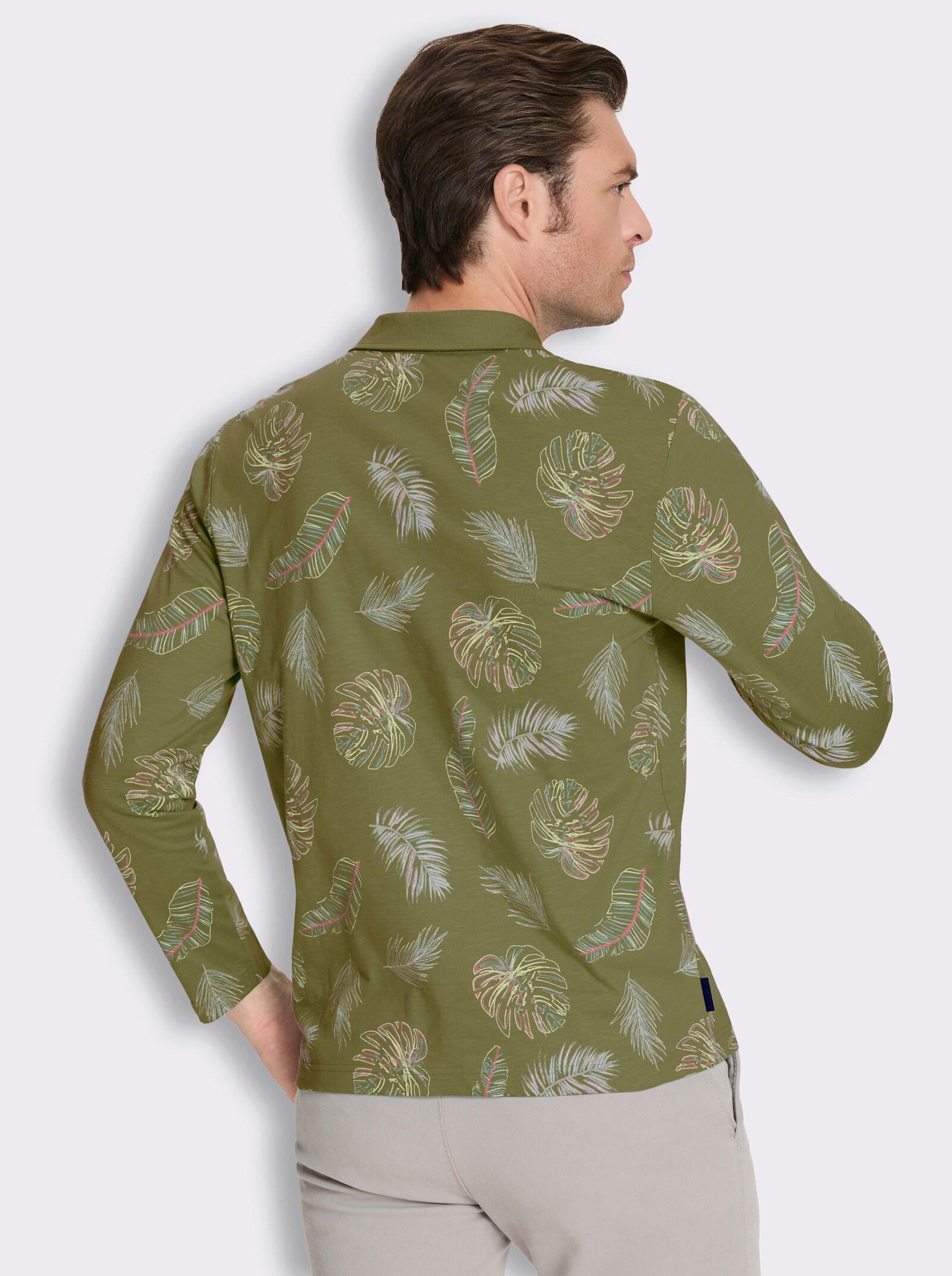 Marco Donati Langarmshirt aus Flammgarn - oliv-bedruckt