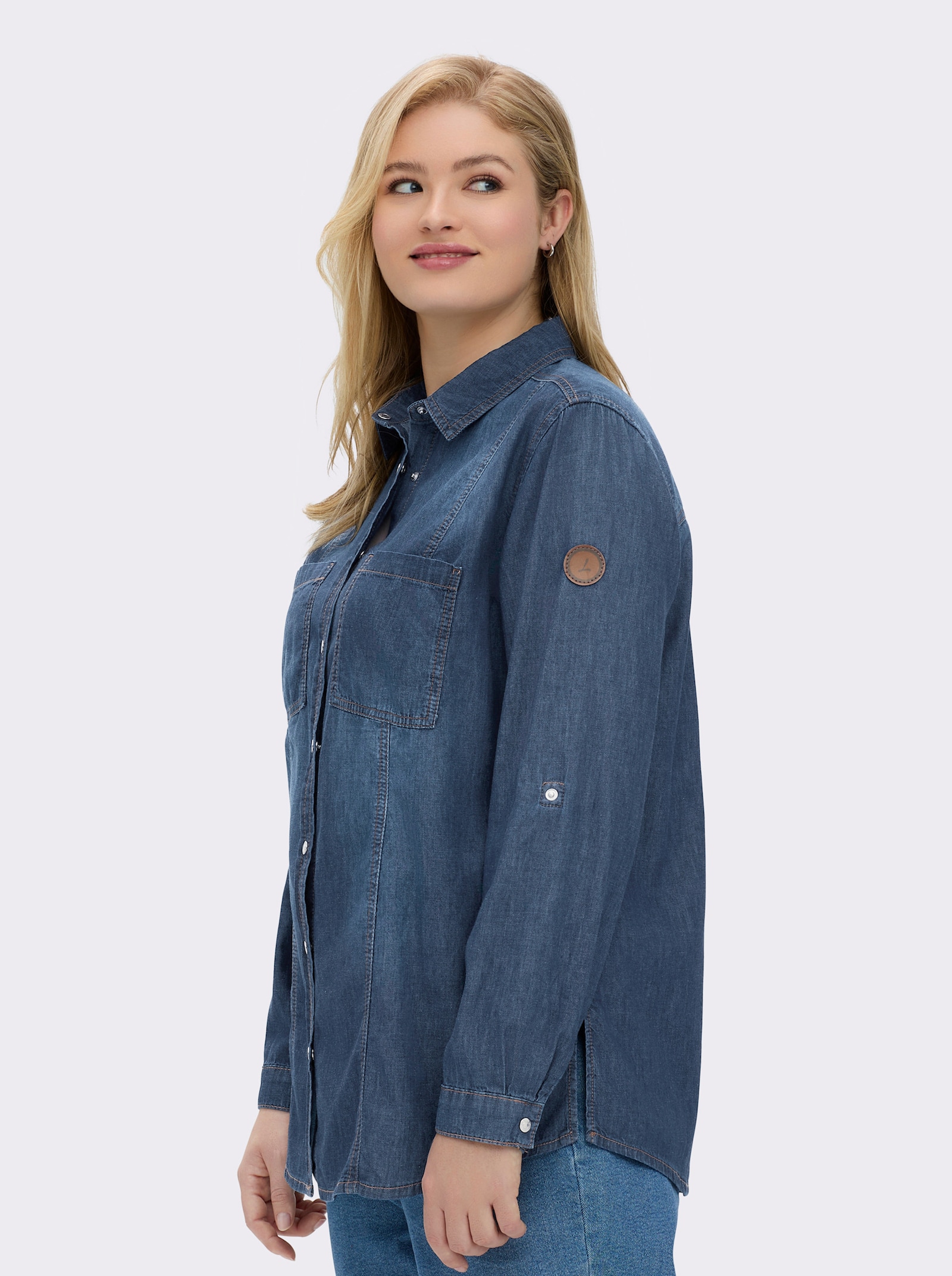 Jeansbluse mit abgerundetem Saum - blue-stone-washed