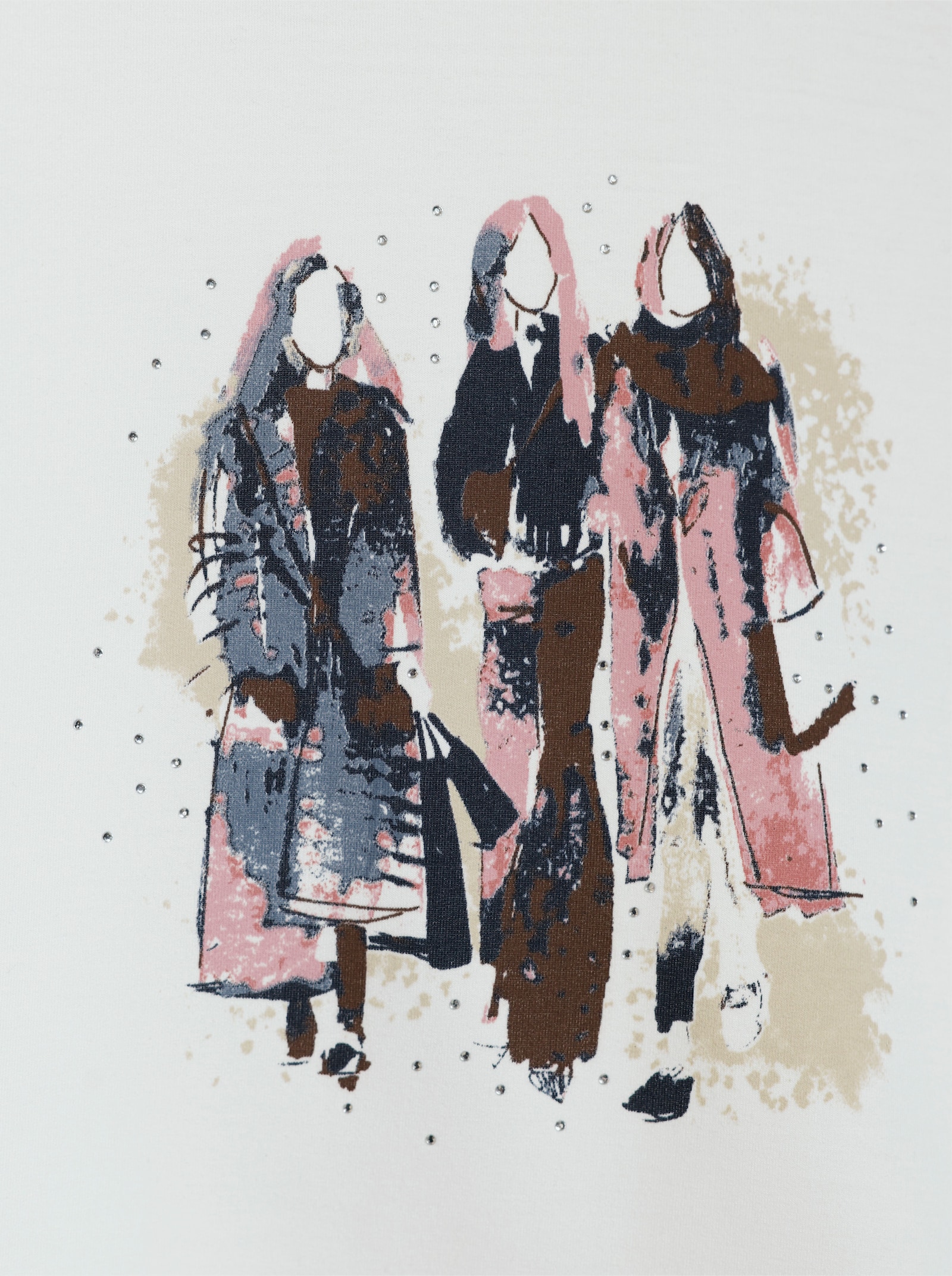 Langarmshirt mit Ziersteinchen - ecru-rosenholz-bedruckt