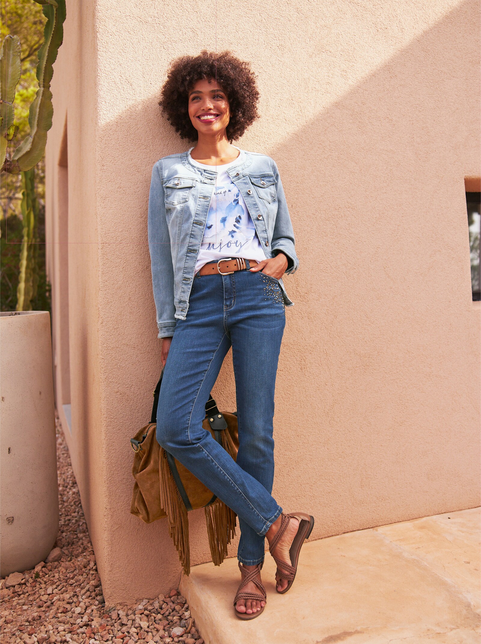 heine Jeansjacke mit Fransenkanten - blue-bleached