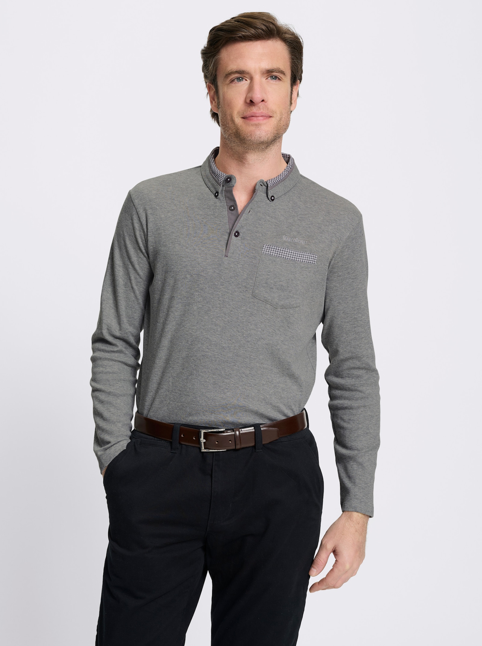 Marco Donati Langarmshirt mit Button-Down-Kragen - grau-meliert