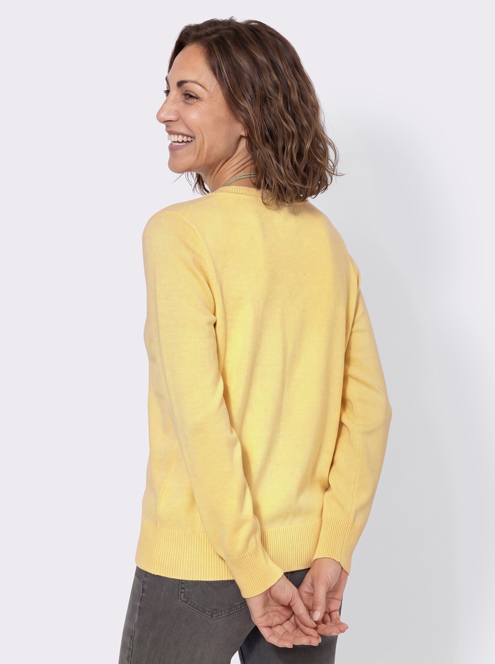 Cardigan mit Rippabschlüssen - zitrone
