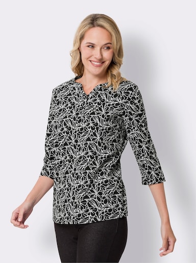 3/4-Arm-Shirt - schwarz-ecru-bedruckt
