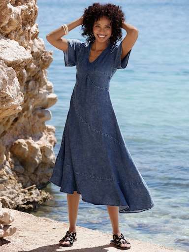 heine Jeanskleid mit Flügelärmeln - blue-stone-washed