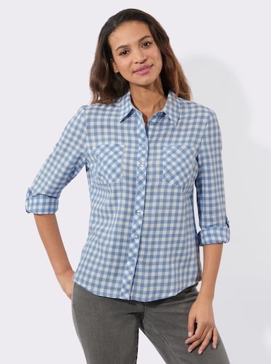 Flanellbluse im Karo-Dessin - bleu-ecru-kariert