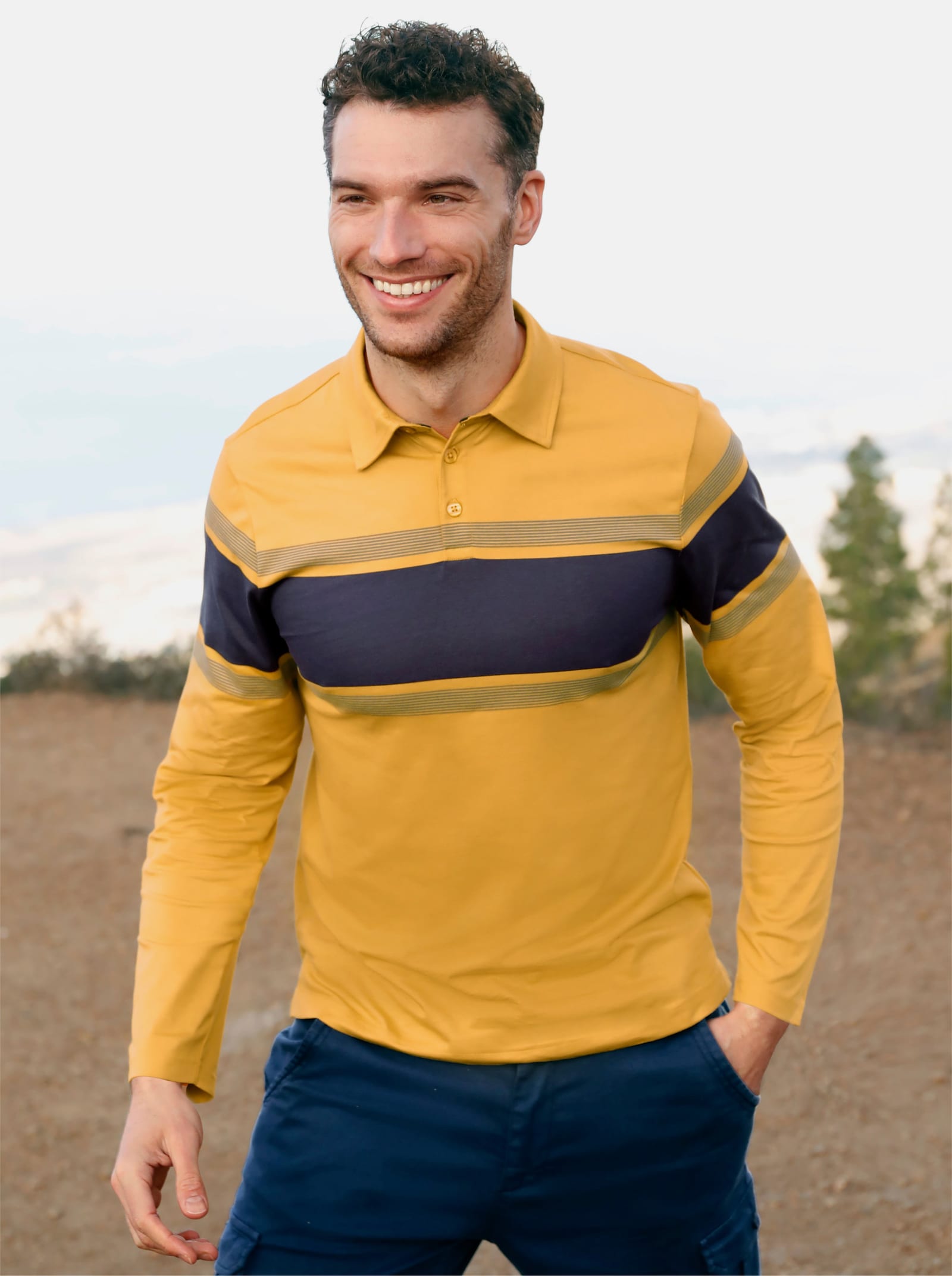 Catamaran Langarmshirt aus Baumwolle, gestreift - ocker-gestreift