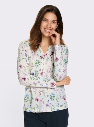 Langarmshirt mit floralem Druck - ecru-erika-bedruckt