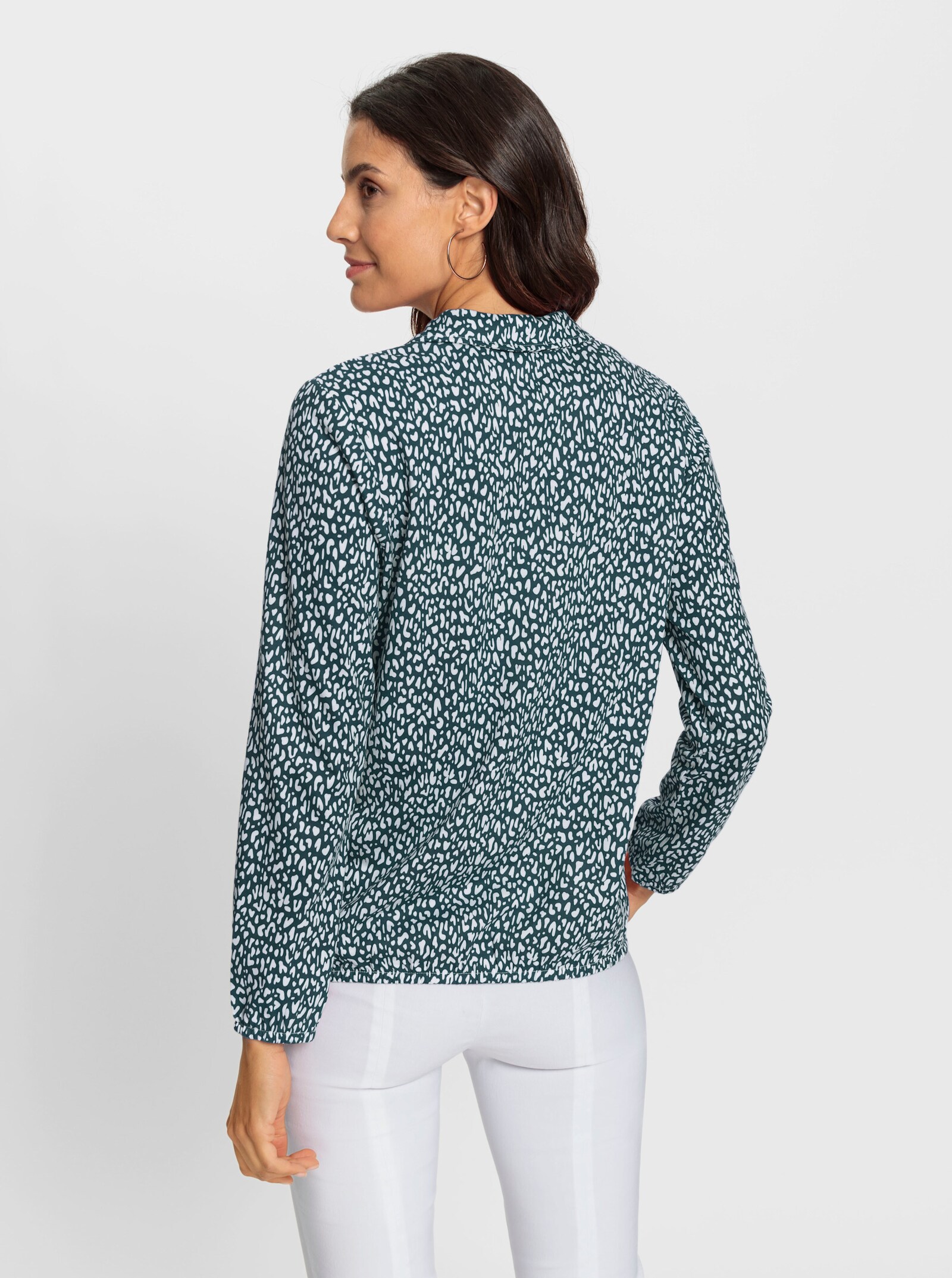 Langarmshirt mit Gummibündchen, bedruckt - petrol-weiss-bedruckt