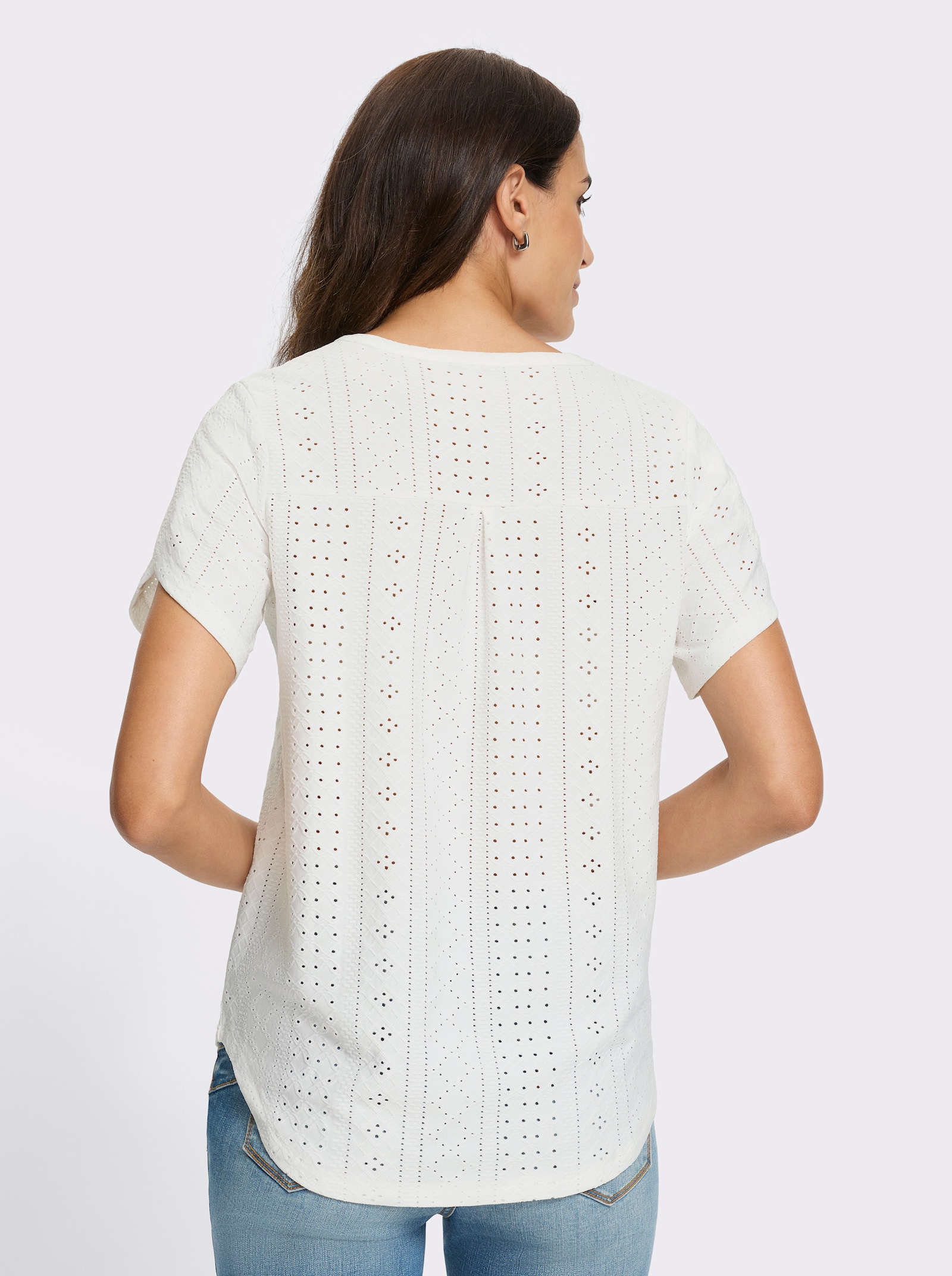 Kurzarmshirt mit Lochstickerei allover - ecru