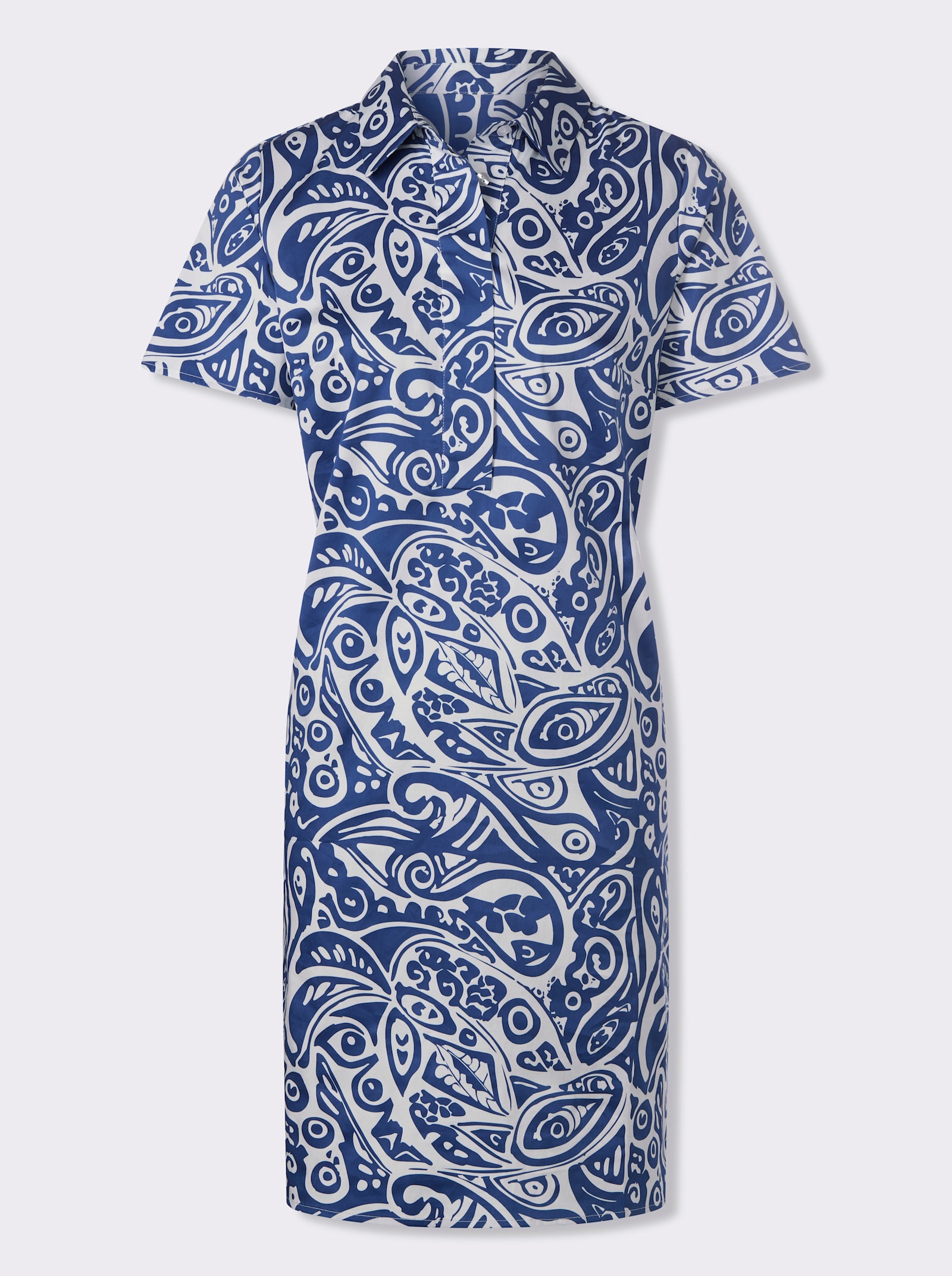 heine Blusenkleid mit grafischem Muster - royalblau-ecru-bedruckt