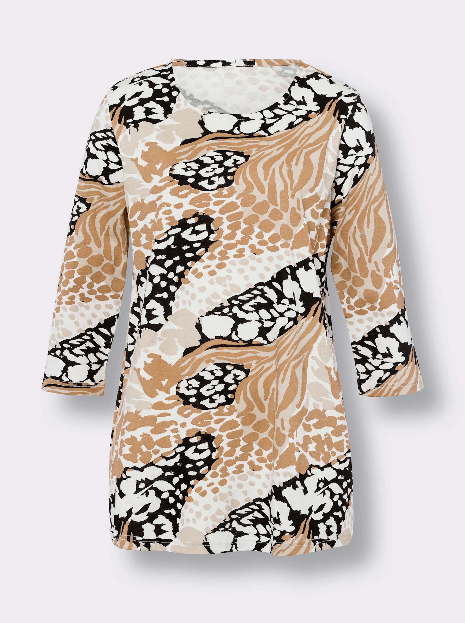 Shirt met ronde hals in A-lijn, bedrukt - zand/zwart bedrukt