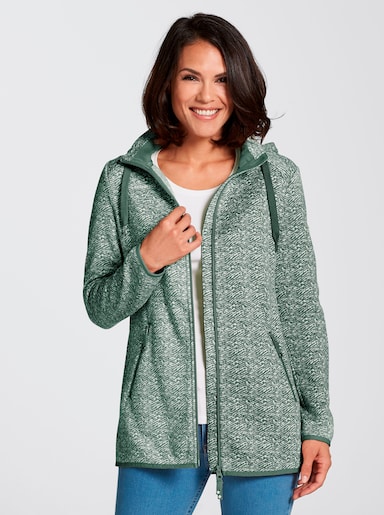 Kapuzenfleecejacke in Melange-Optik - grün-weiß-gemustert