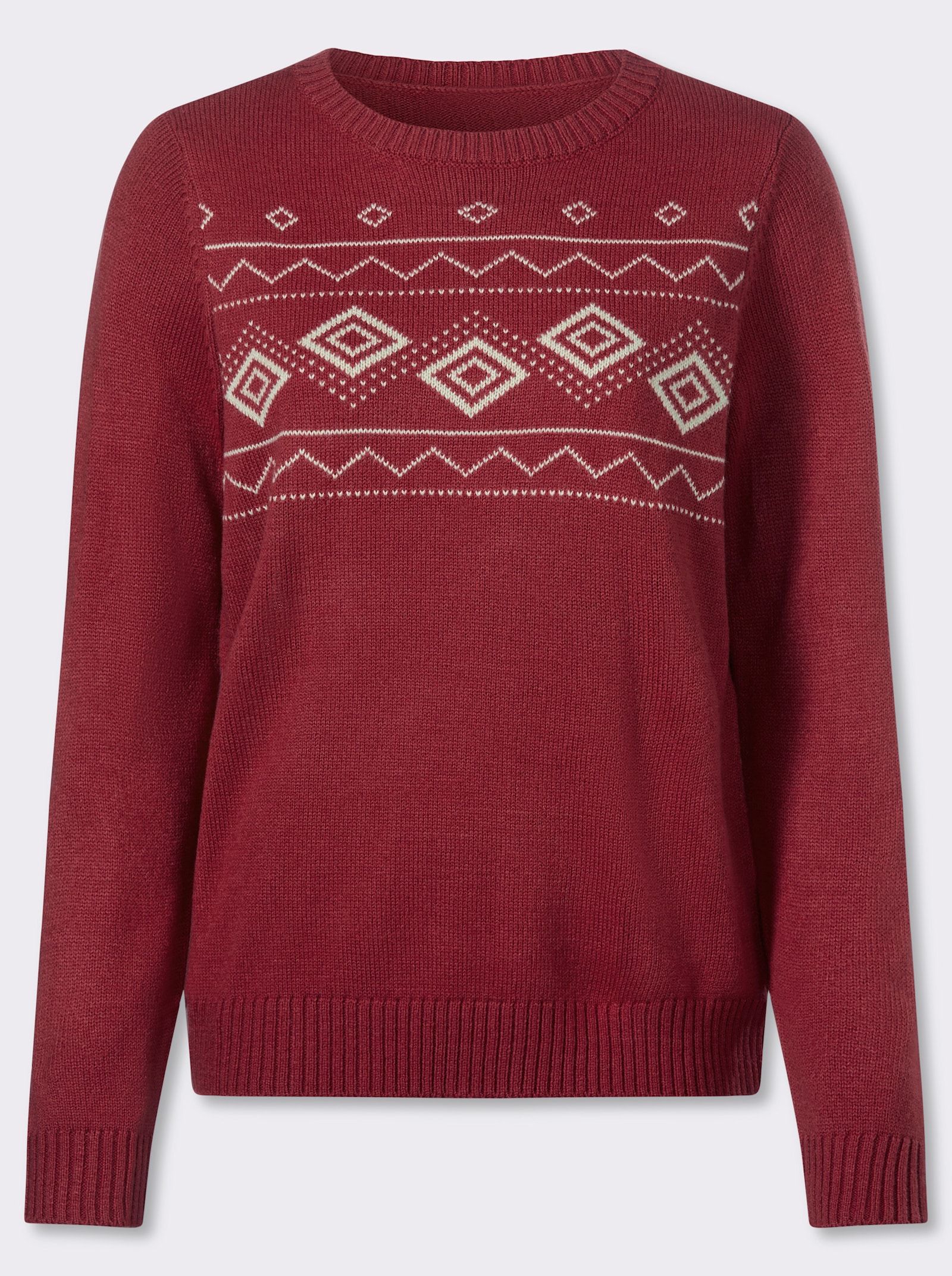 Jacquard-Pullover mit platziertem Muster - kirsche-sand