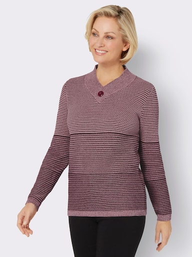 V-Ausschnitt-Pullover - hortensie-burgund-gemustert