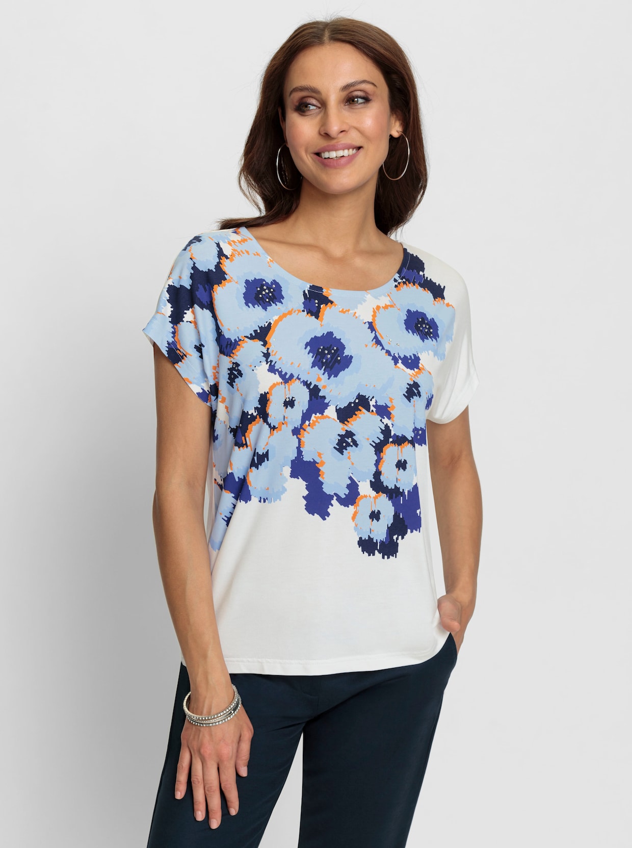 Shirt met ronde hals - wit geprint