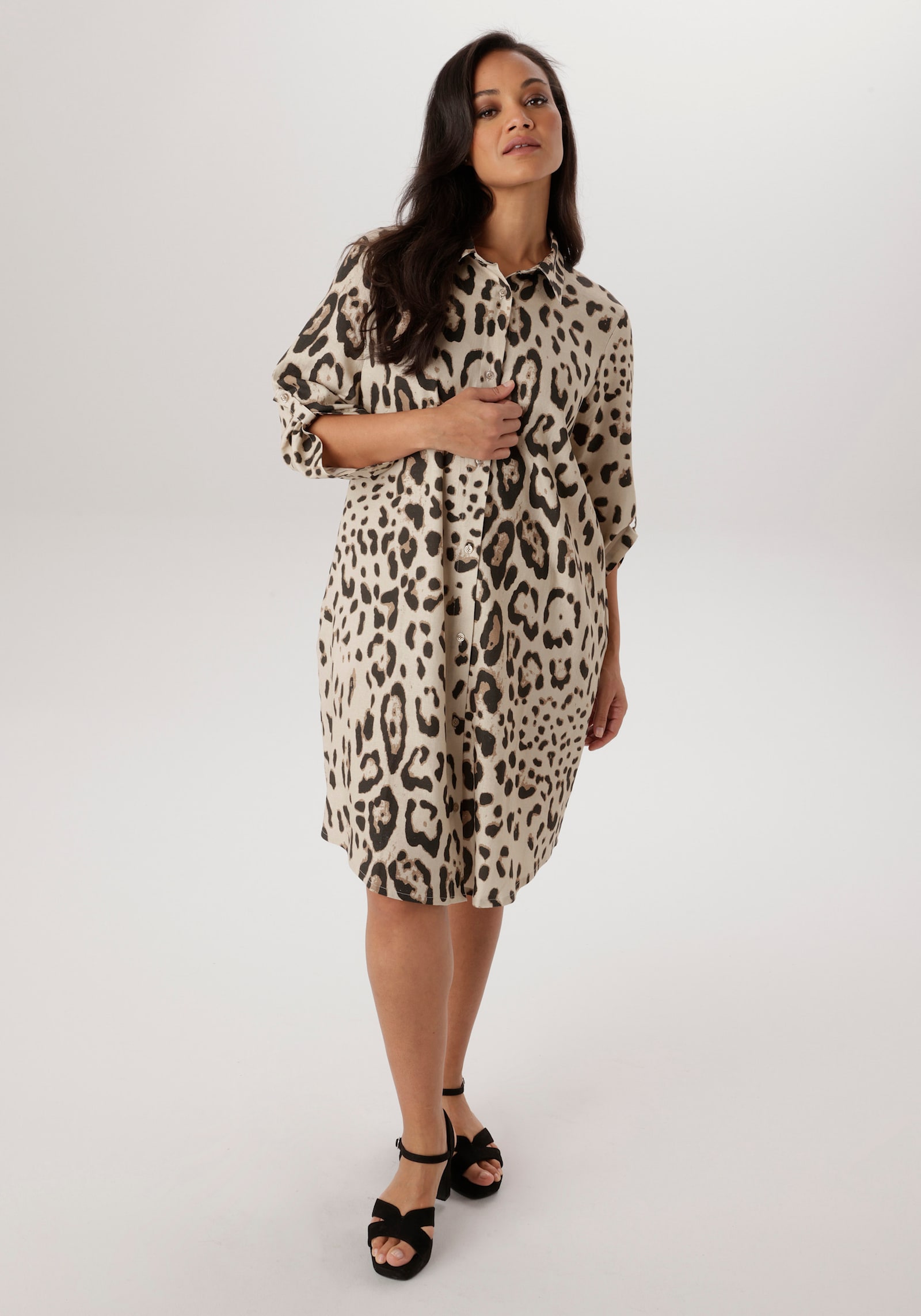 Aniston PLUS Hemdblusenkleid - beige-schwarz-braun