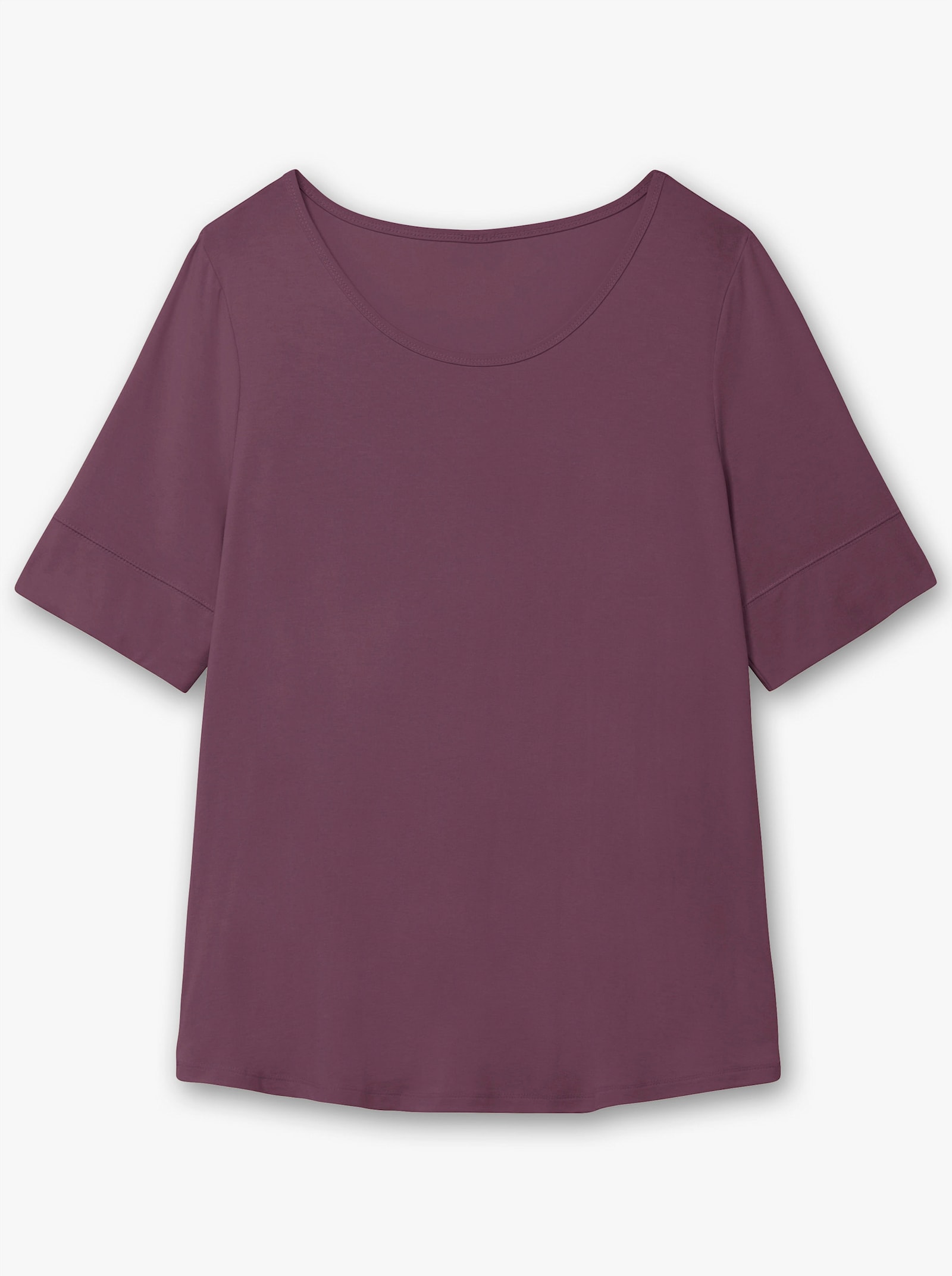 T-Shirt mit zweilagigem Ärmelbündchen - aubergine
