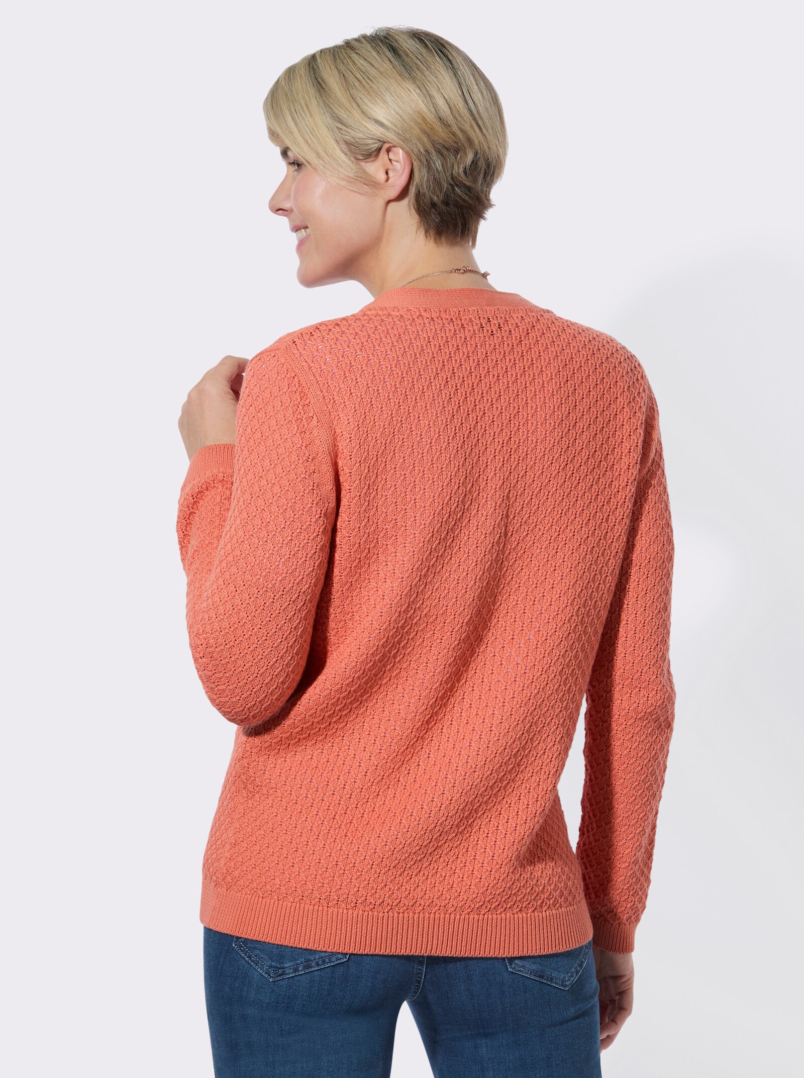 Strickjacke mit Rautenmuster - papaya