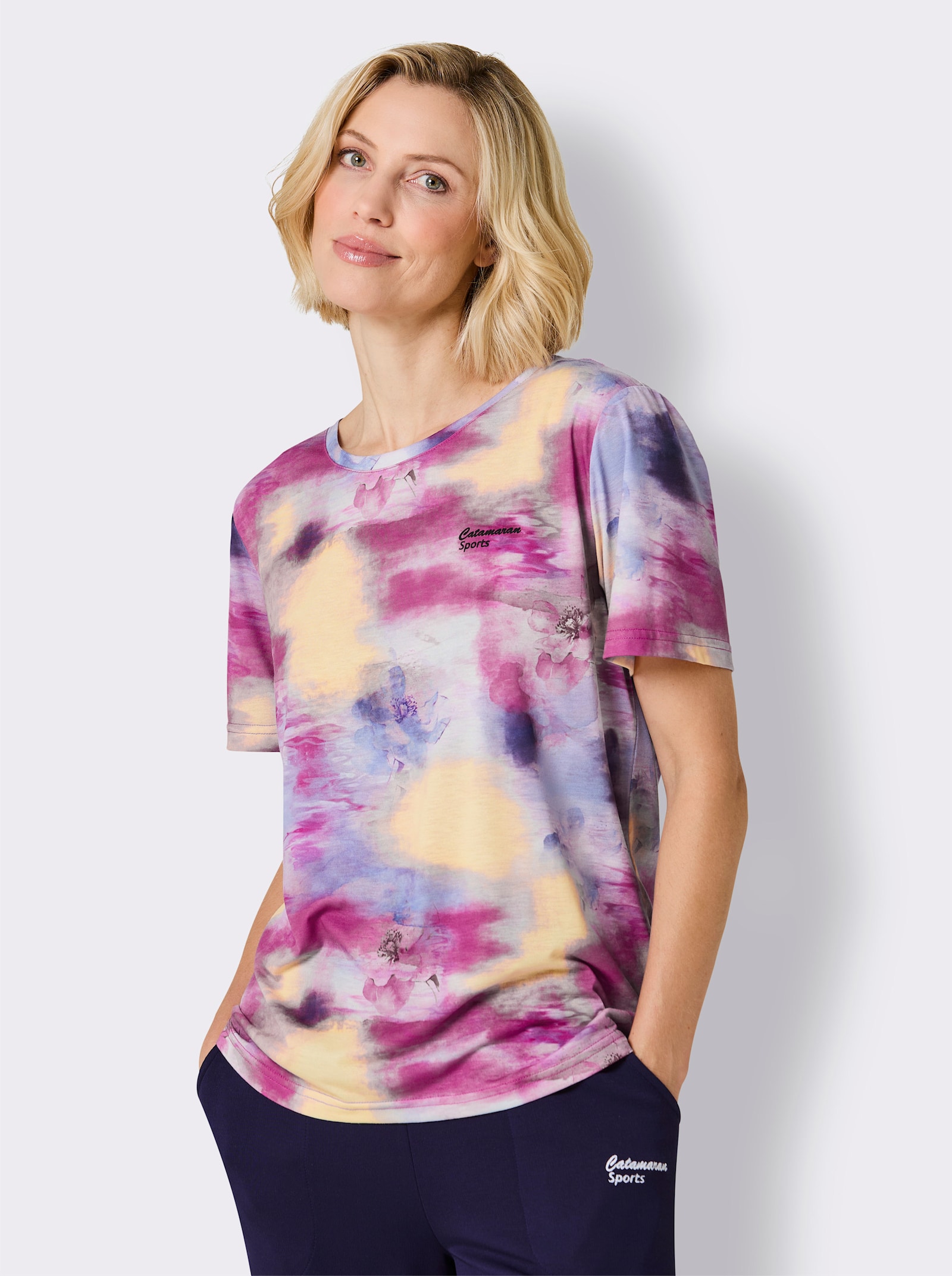 Catamaran Sports Funktionsshirt mit Digital-Druck - bleu-erika-gemustert