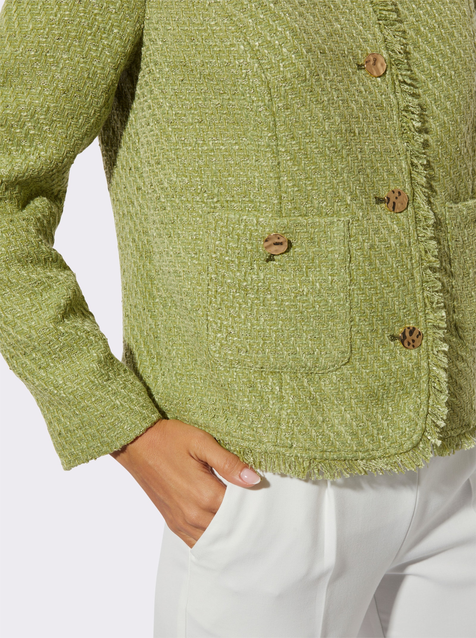 Bouclé-Blazer mit Fransen-Verzierung - lindgrün