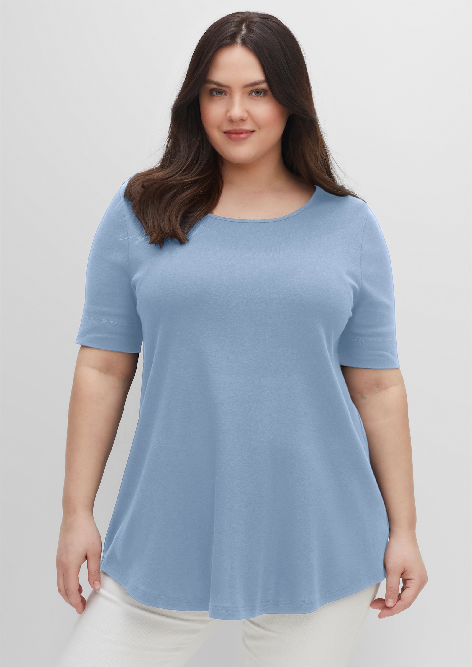 sheego Longshirt mit abgerundetem Saum - bleu