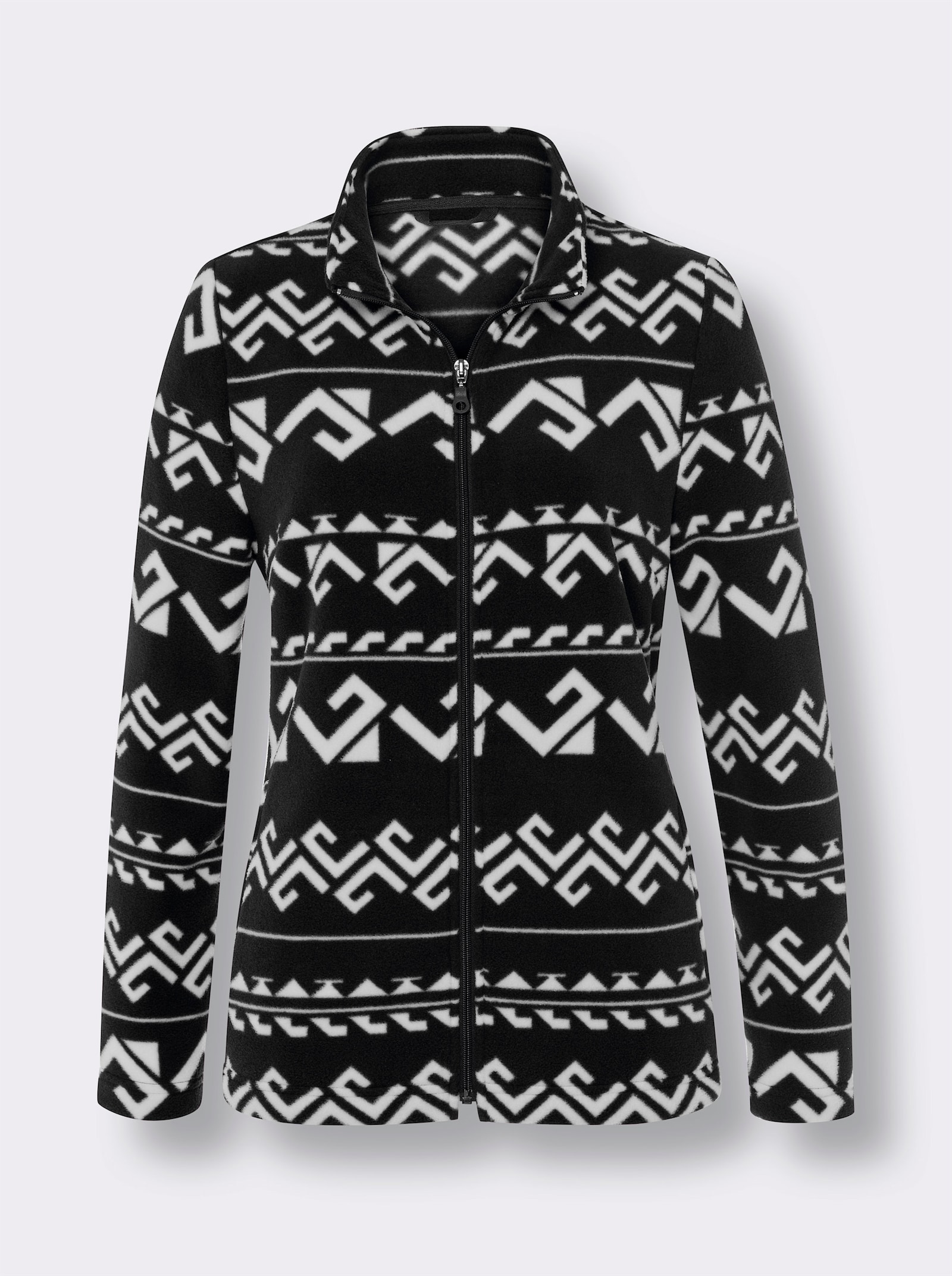 Fleecejacke allover bedruckt - schwarz-ecru-bedruckt