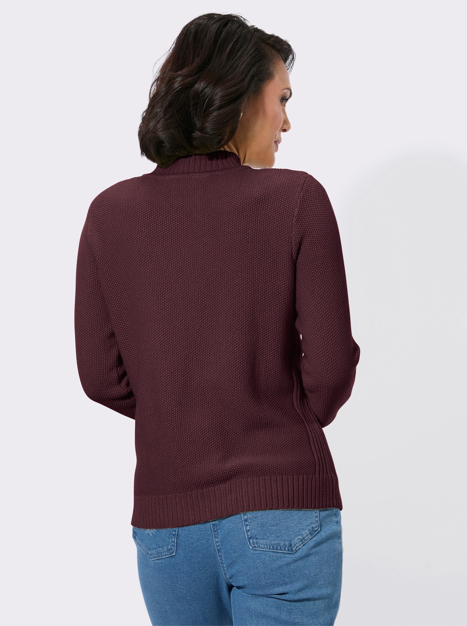 Stehkragenpullover mit Zopfmuster - burgund