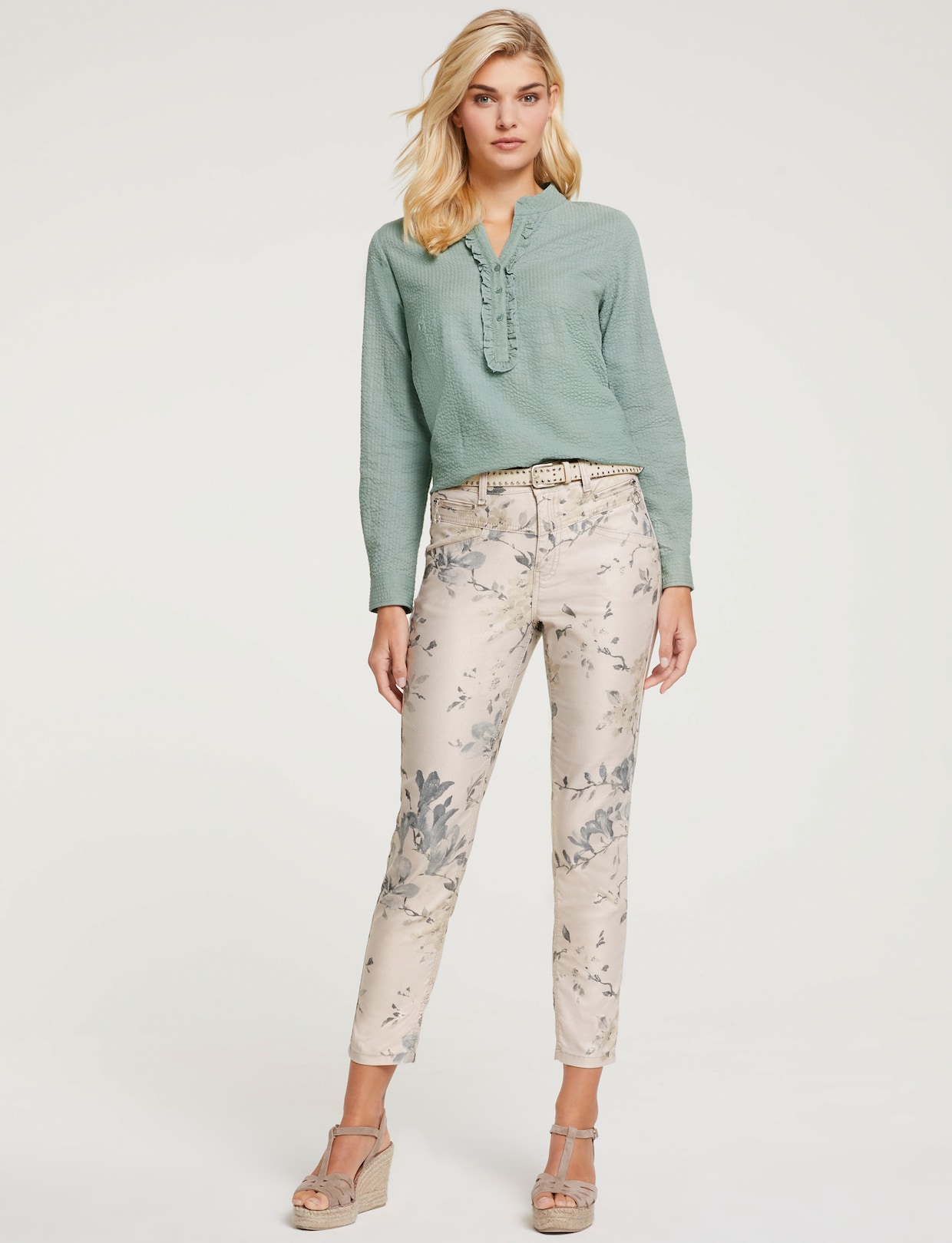 heine Broek met print - zand/jade