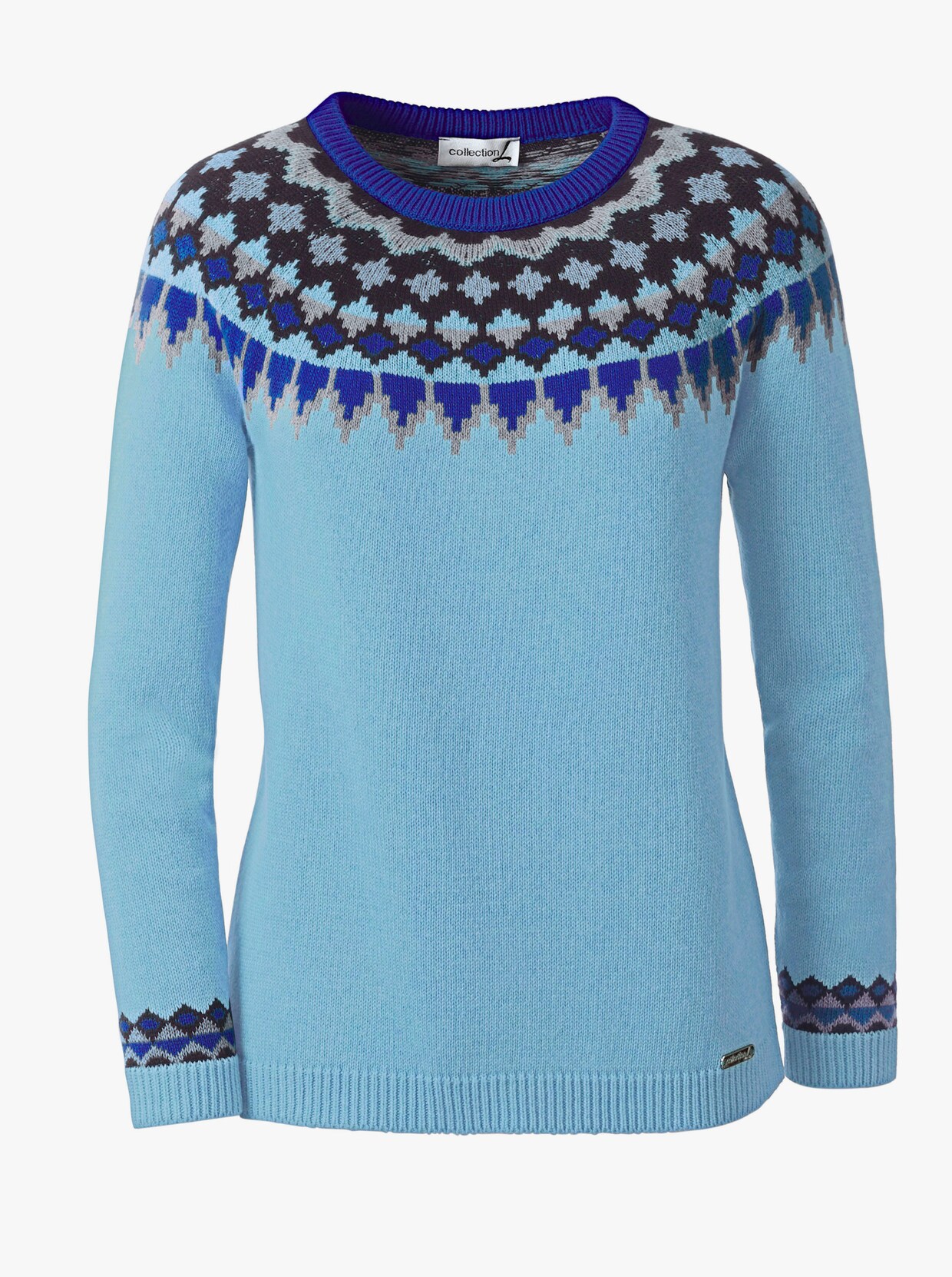 Strickpullover - eisblau-gemustert
