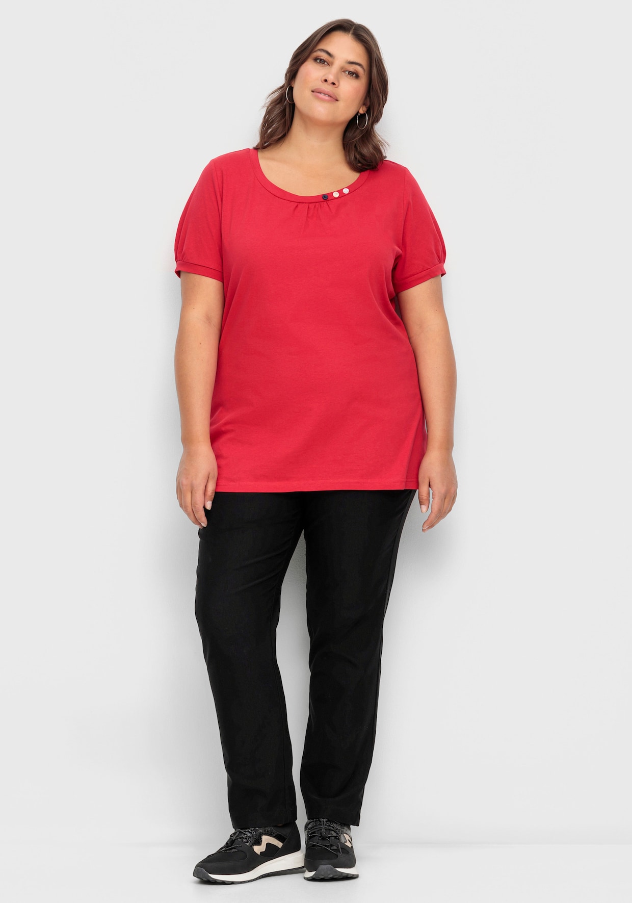 Longshirt mit gerafftem Ausschnitt - erdbeere