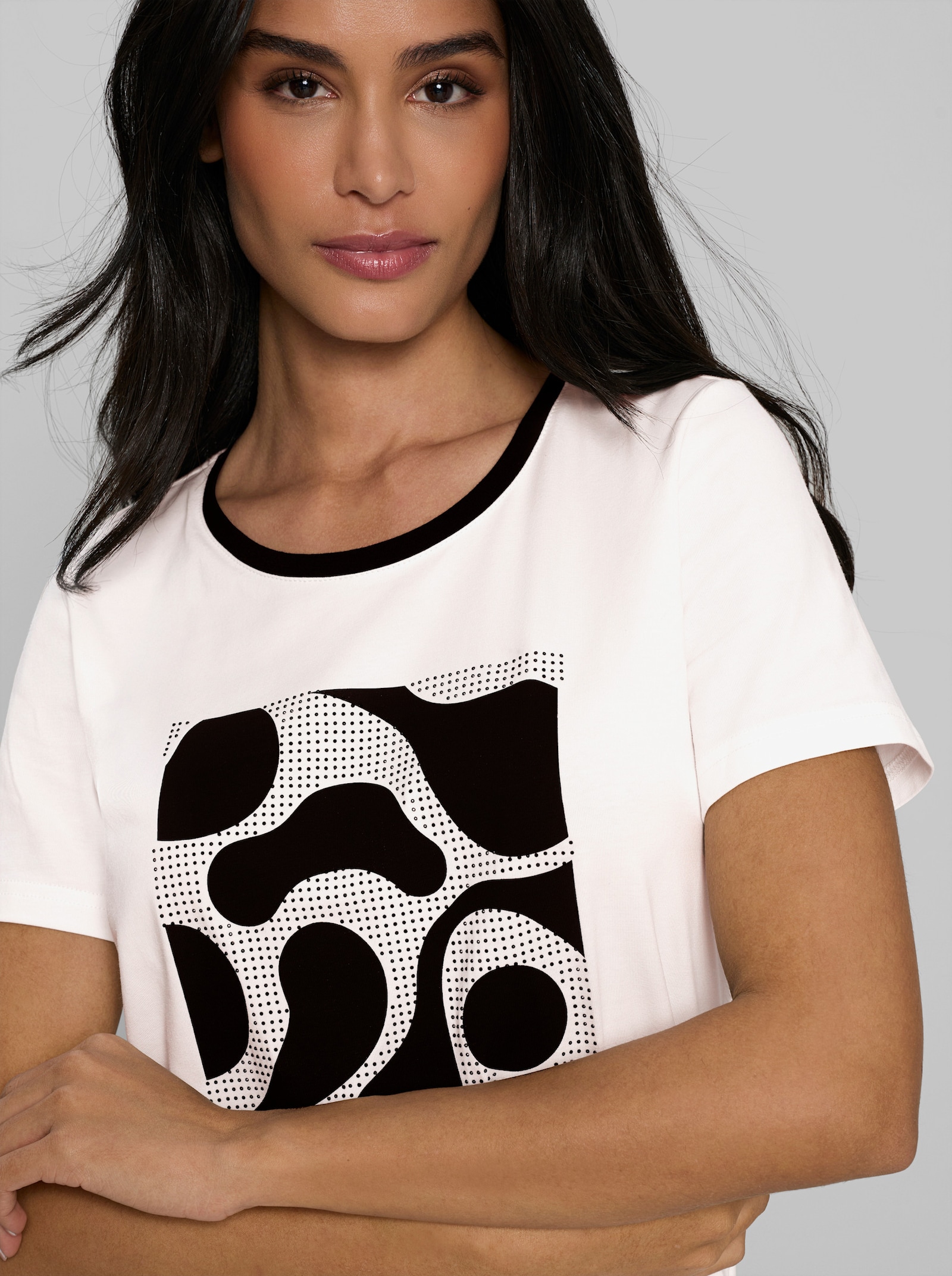 heine Kurzarmshirt mit Glitzersteinchen - ecru