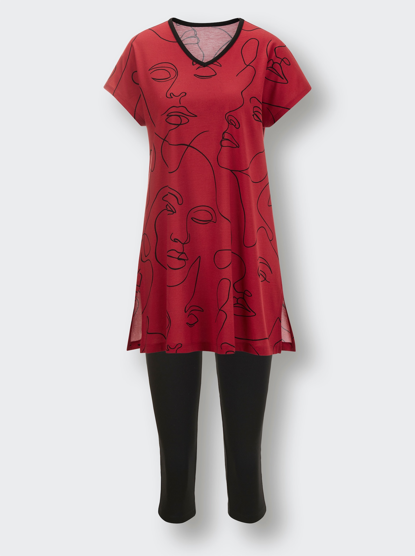 wäschepur Pyjama court avec tunique - rouge-noir imprimé